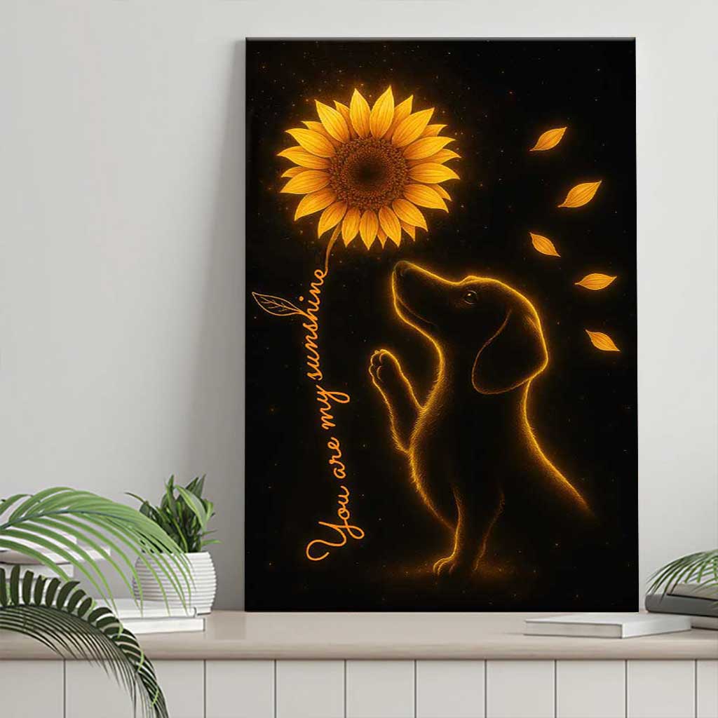 You Are My Sunshine Dachshund Wall Art, Glowing Dog and Sunflower Canvas
