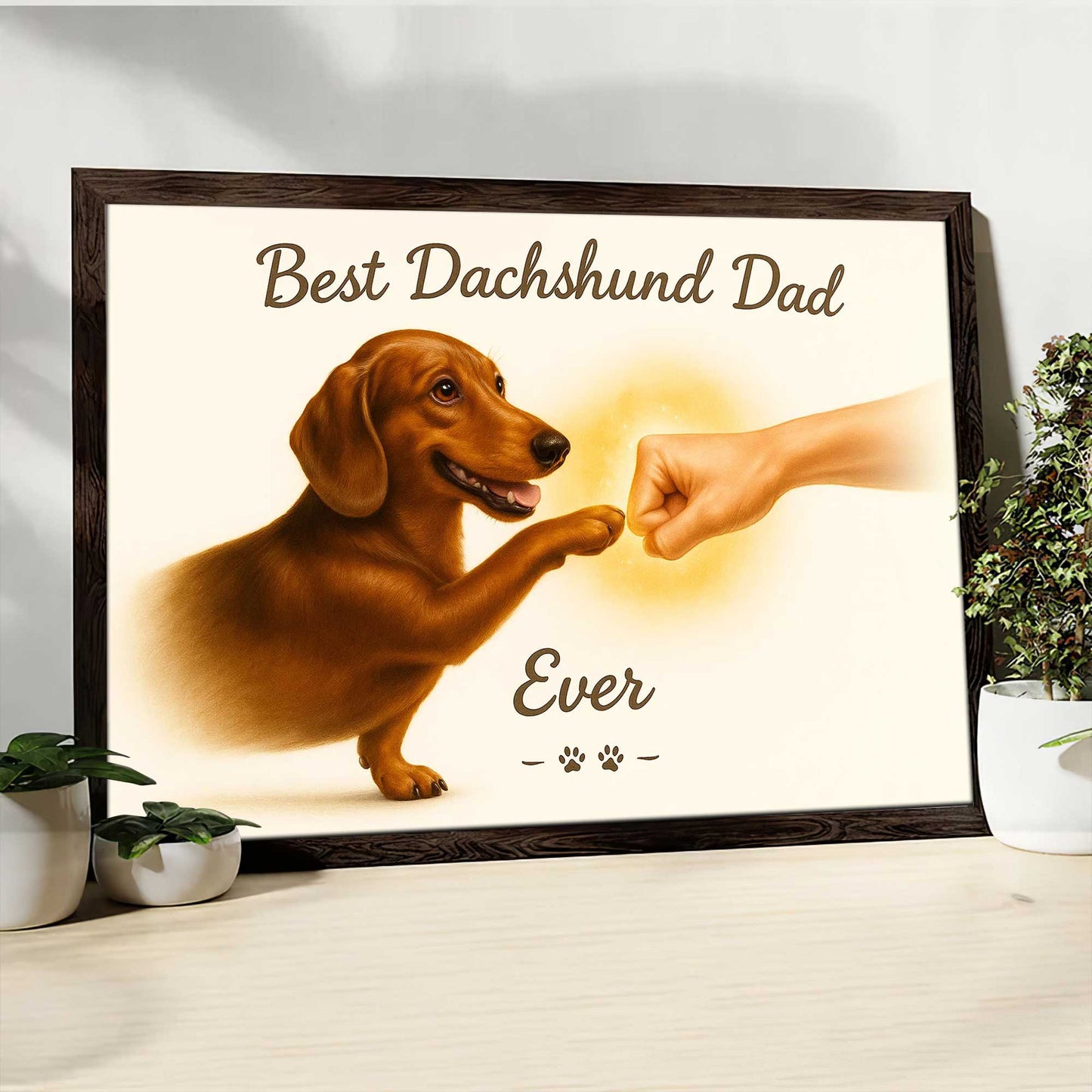 Best Dachshund Dad Ever, Cute Wiener Dog and Owner Fist Bump Wall Art, Dog Lover Gift for Him