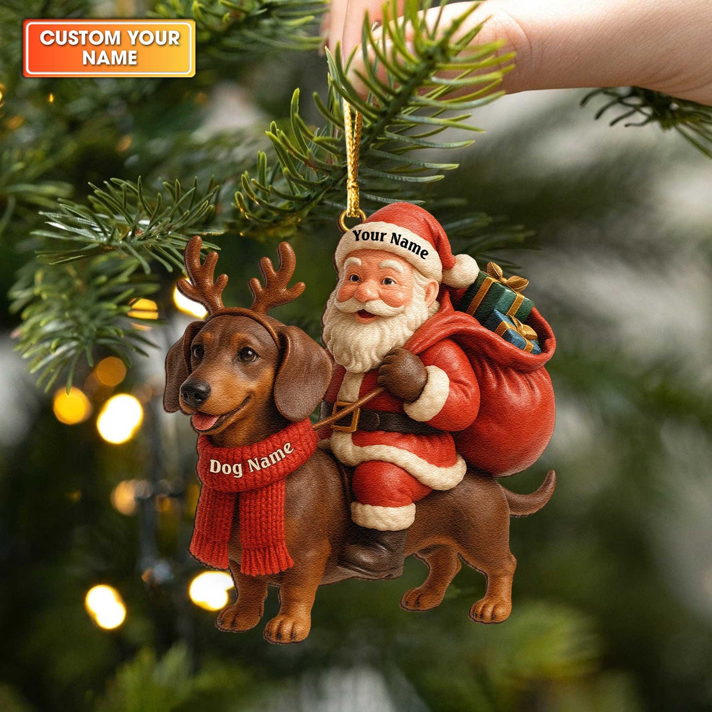 Santa Riding Dachshund Ornament, Personalized Wooden Wiener Wooden Ornament
