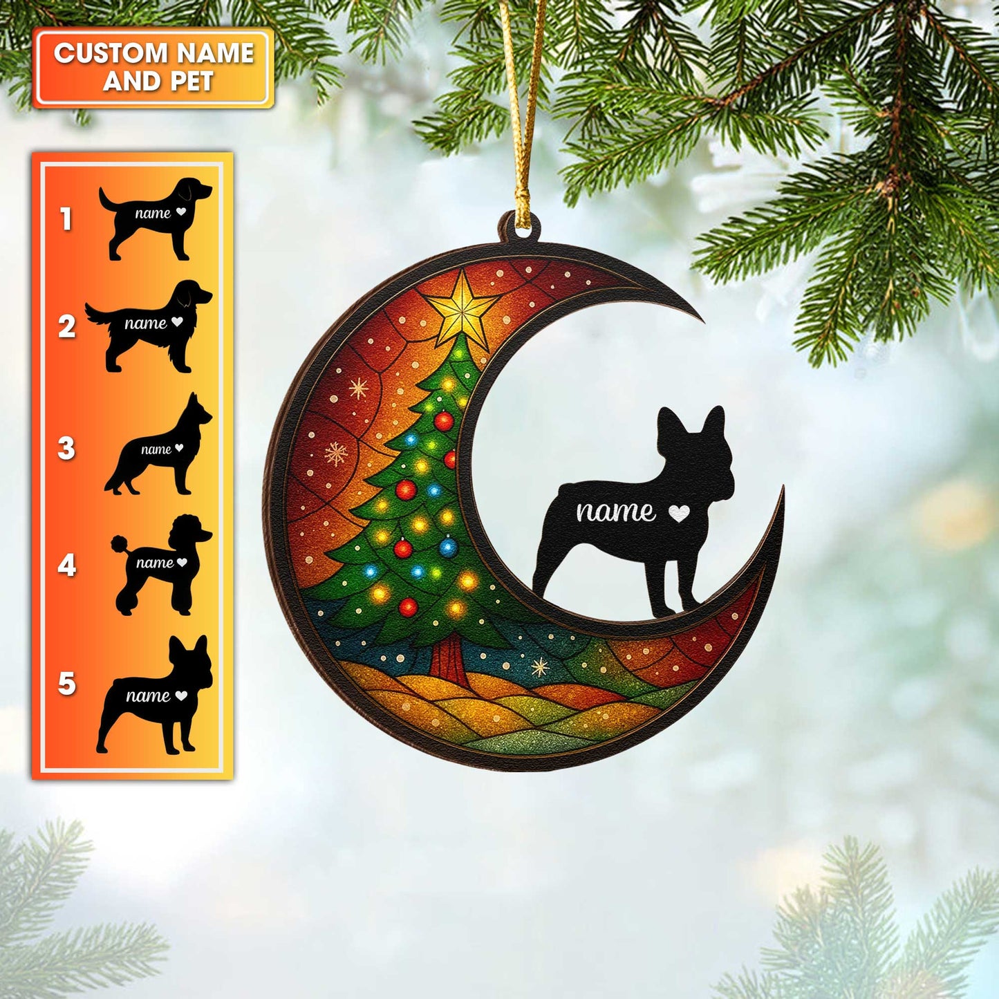 Cute Dog Silhouette Christmas Ornament, Personalized Wooden Ornament For Pet Lovers