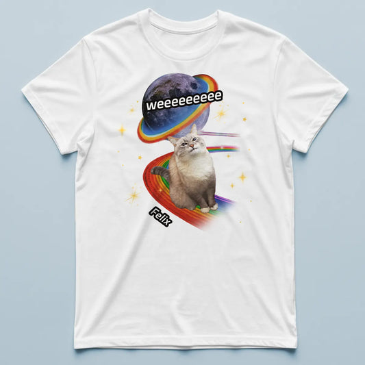 Custom Space Cat T-Shirt - Funny Personalized Rainbow Galaxy Tee With Pet Photo & Name TS-LA40-HN4561