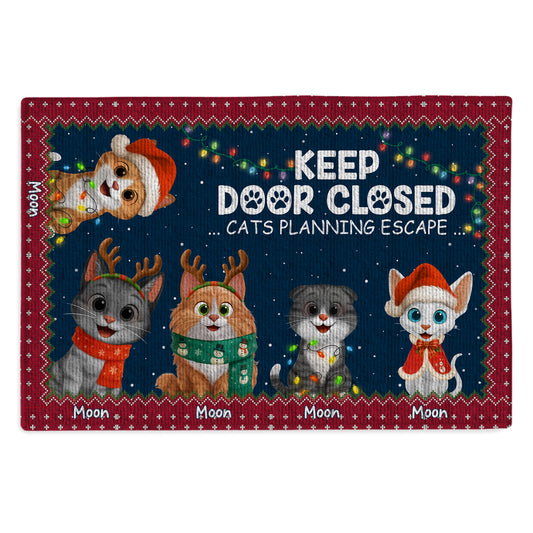 Keep Door Close, Cats Planning Escape - Christmas Gift For Cat Lovers - Personalized Doormat