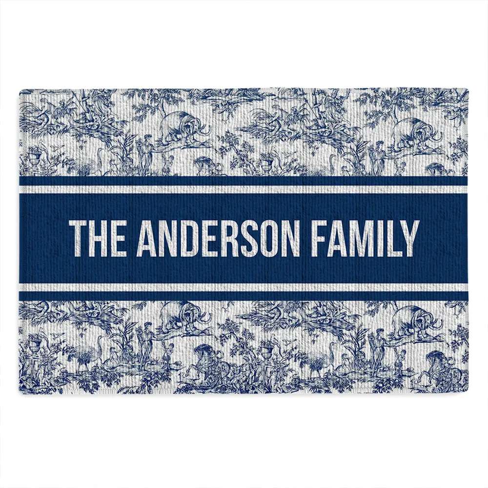 Family Name - Toile De Jouy - Personalized Doormat