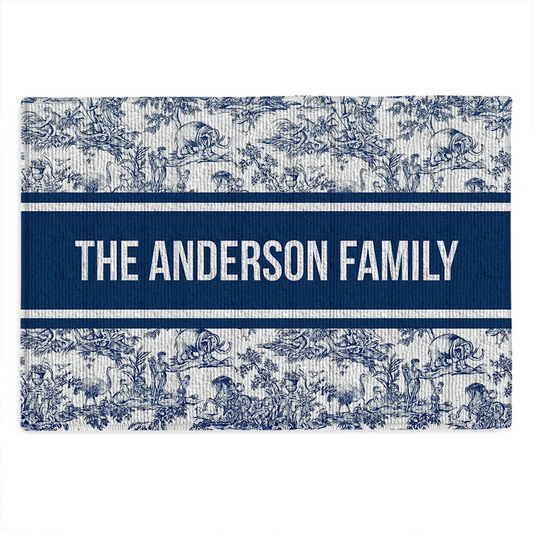 Family Name -  Toile De Jouy - Personalized Doormat