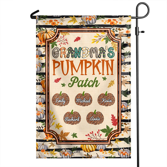 Grandma Pumpkin Patch - Custom Kid Name Fall Decor - Personalized Garden Flag