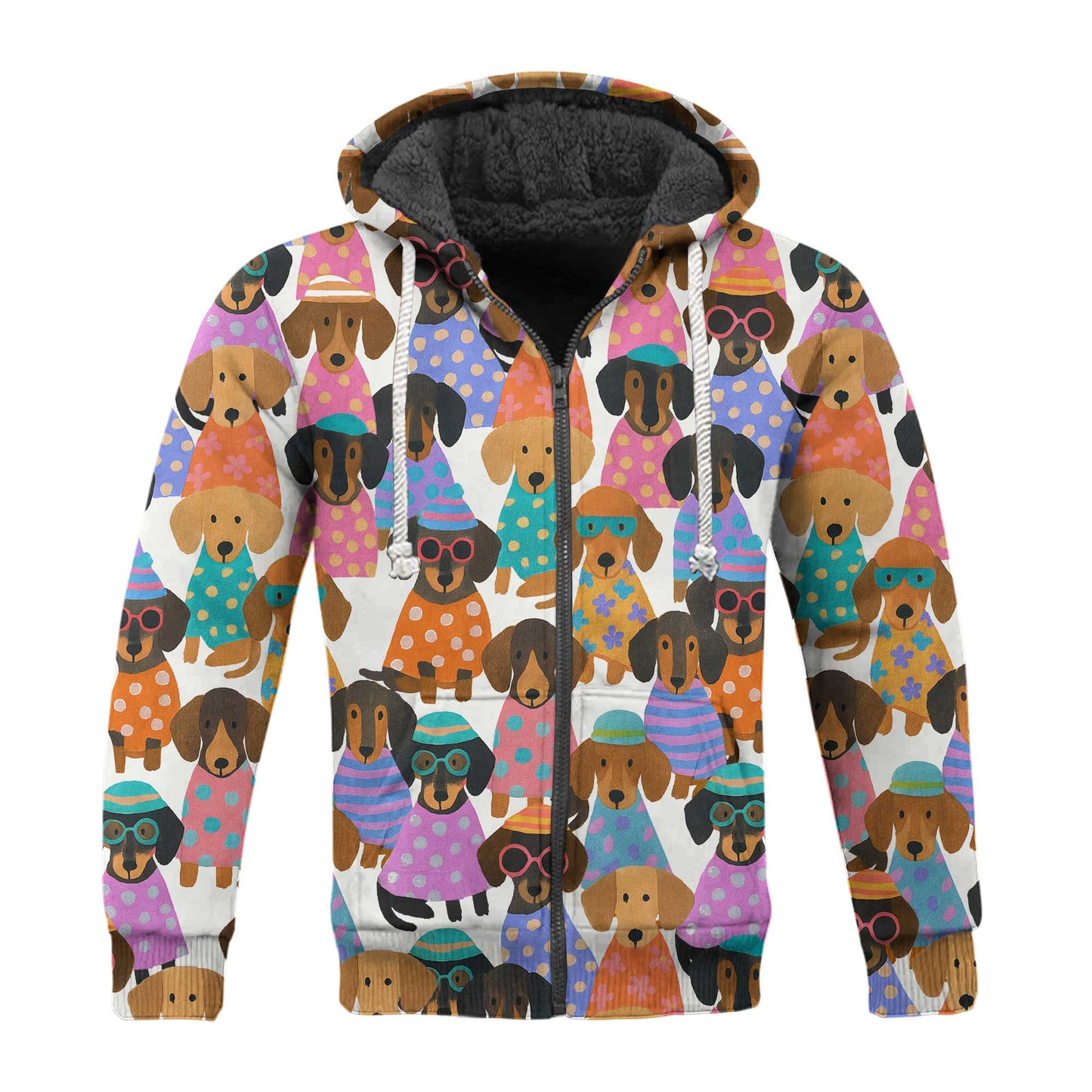 Happy Funny Colorful Dachshund Pattern Polo, Wiener Dog T Shirt, Dachshund Sweatshirt