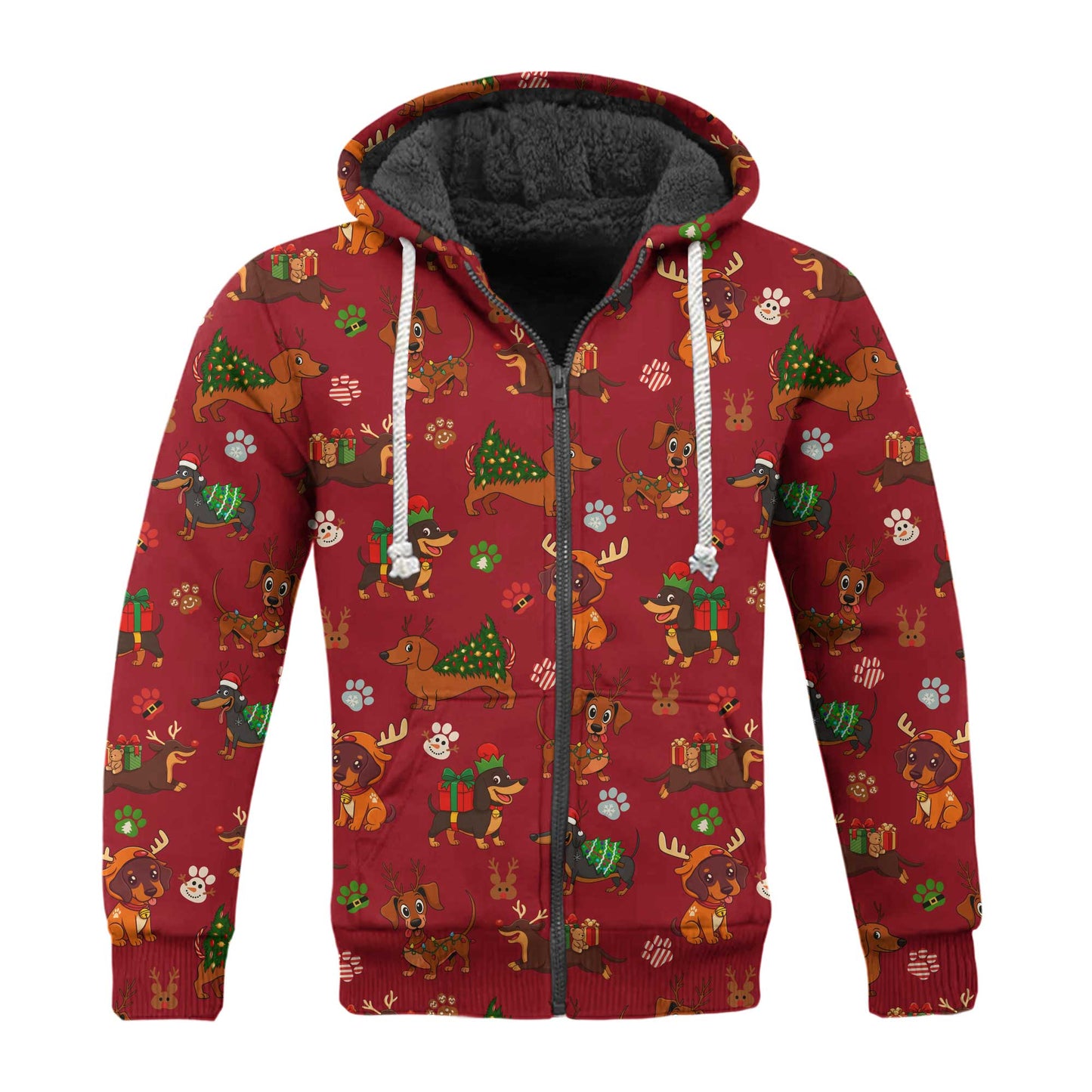 Red Holiday Cute Xmas With Reindeer Dachshund And Gift Pattern Polo, Christmas Dachshund Shirt, Wiener Dog T Shirt