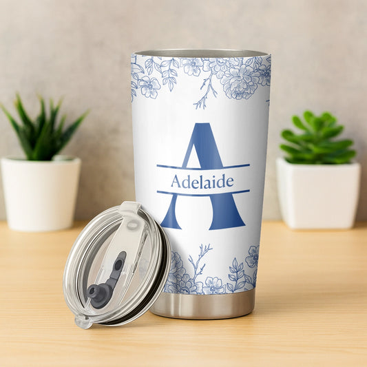 Floral Monogram with Custom Name - Personalized Tumbler-TU-NM24-TX55-WEB3