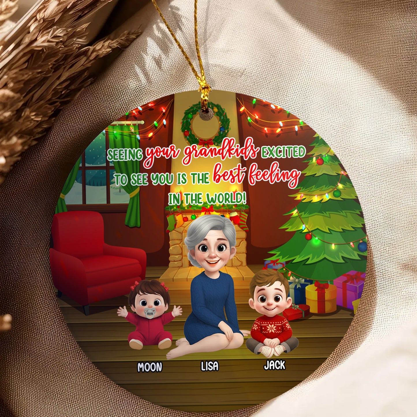 Grandma and Grandkids Christmas Decoration - Personalized Family Ceramic Ornament-OR-KL46-YV76-web5