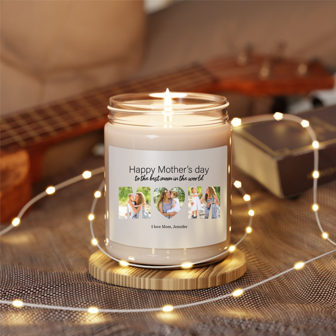 Dear Mom, You Are The Piece That Makes The Difference - Personalized Photo Montage (Heart shape) 100% Organic, Eco-friendly, Vegan Scented Candle