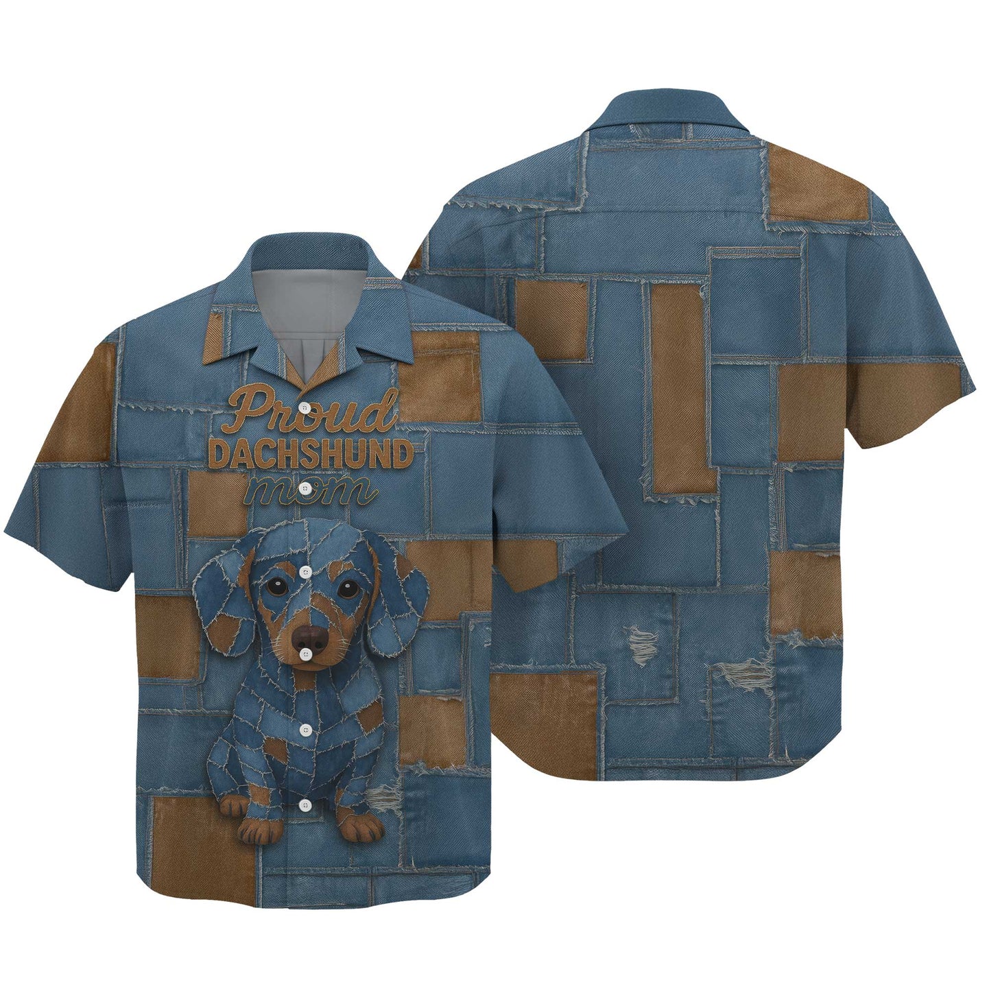 Proud Dachshund Mom Shirt, Cute Wiener Dog Denim Patchwork T Shirt for Dog Lovers