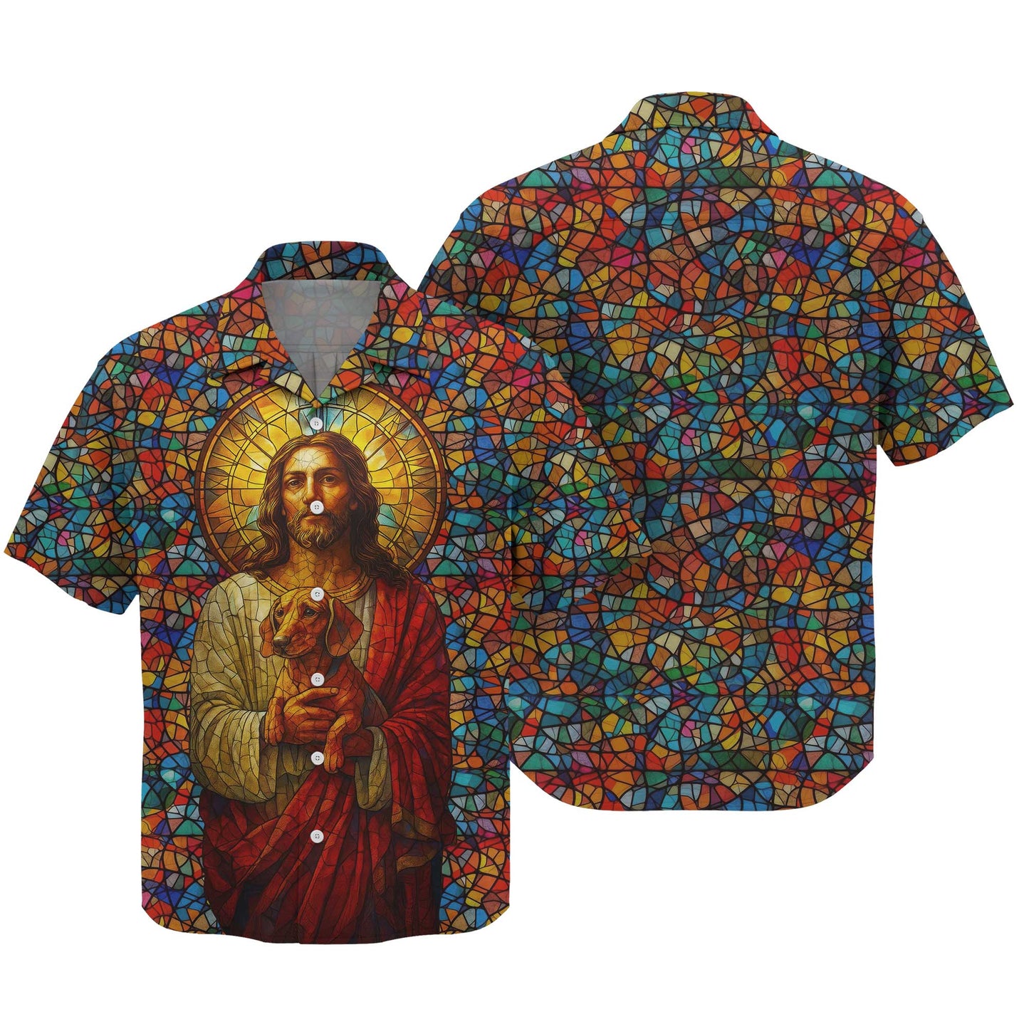 Colorful Stained Glass Jesus Hoodie, Dachshund Shirt, Wiener Dog T Shirt