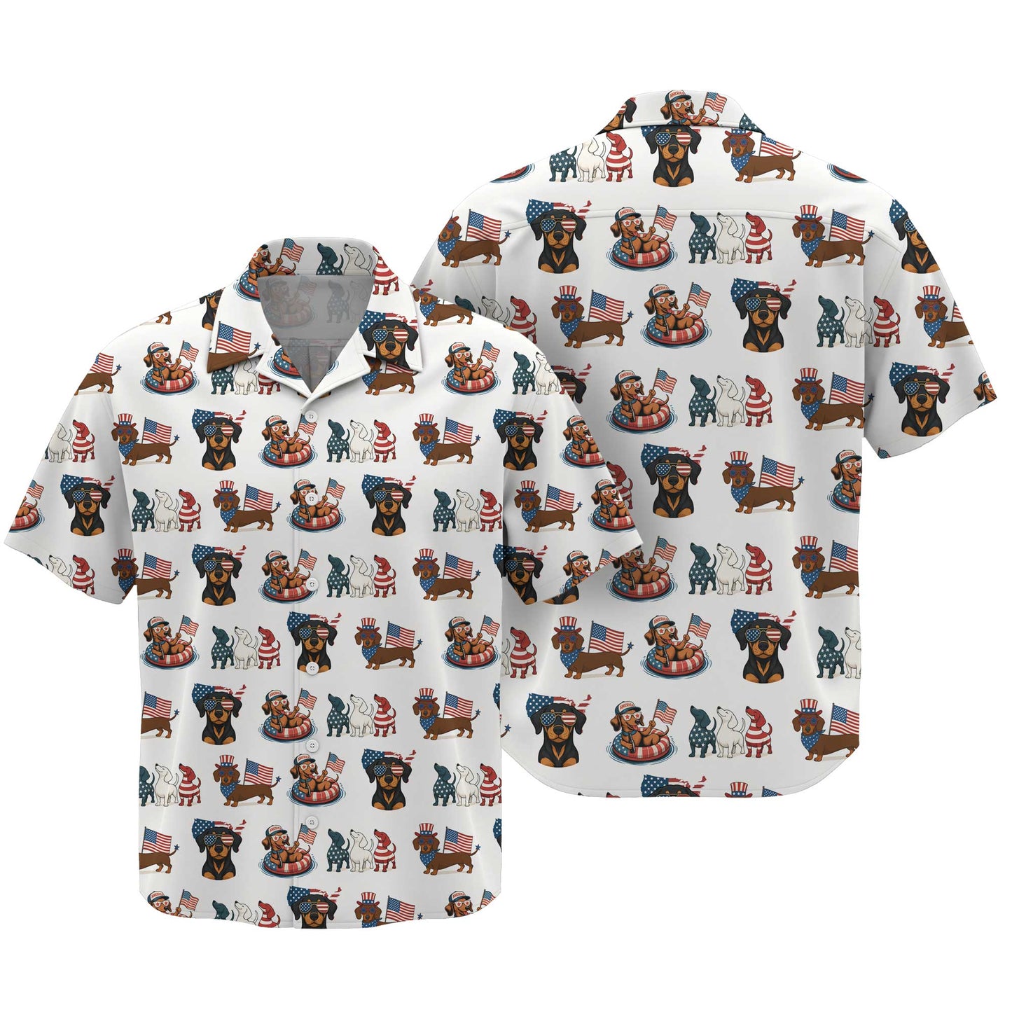 American Flag and Cute Dachshund Pattern Polo, Dachshund Shirt, Wiener Dog T Shirt