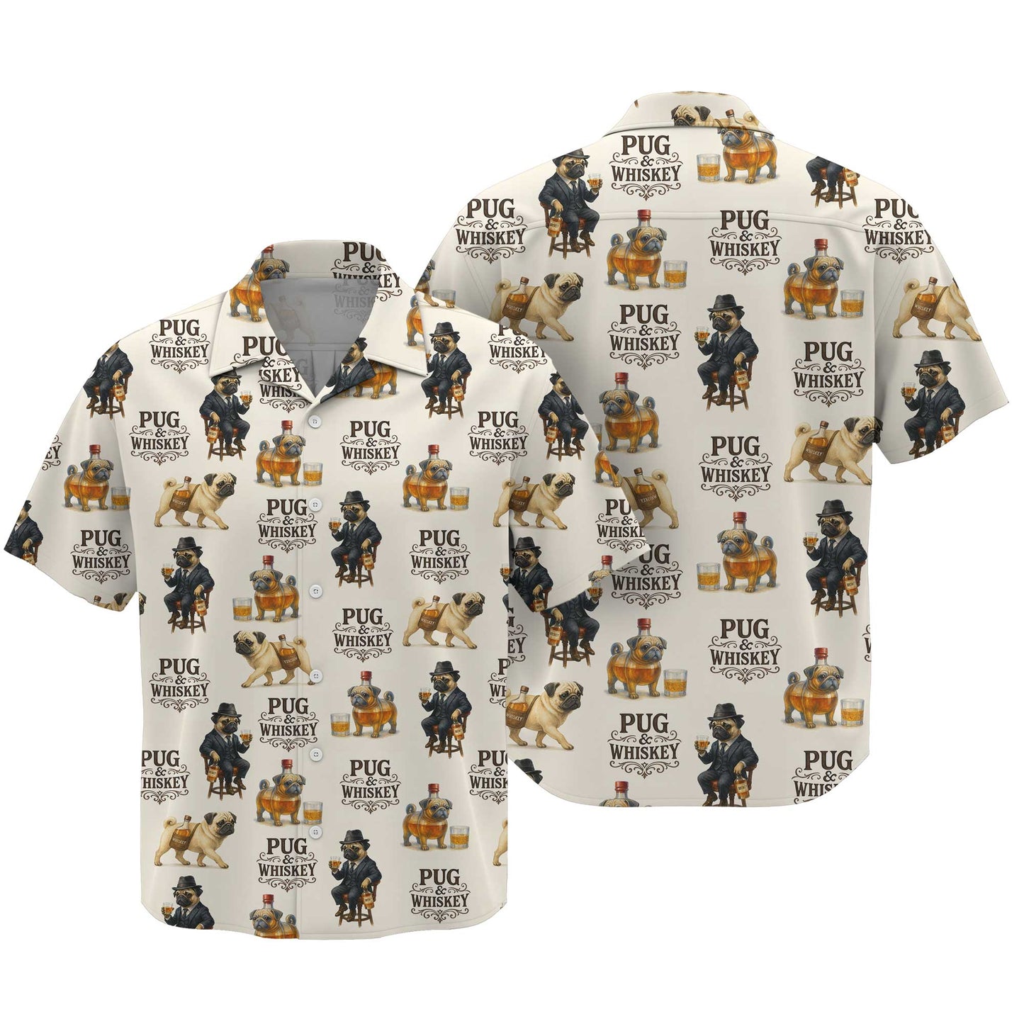 Pug And Whiskey Stylish Pattern Polo, Funny Pug Shirt, Pug T Shirt