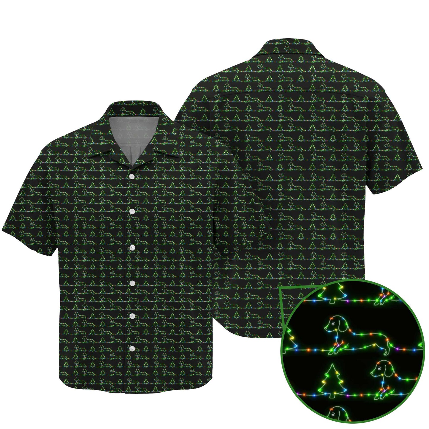 Funny Festive Neon Dachshund And Christmas Tree Lights Pattern, Dachshund Christmas Shirt, Wiener Dog T Shirt