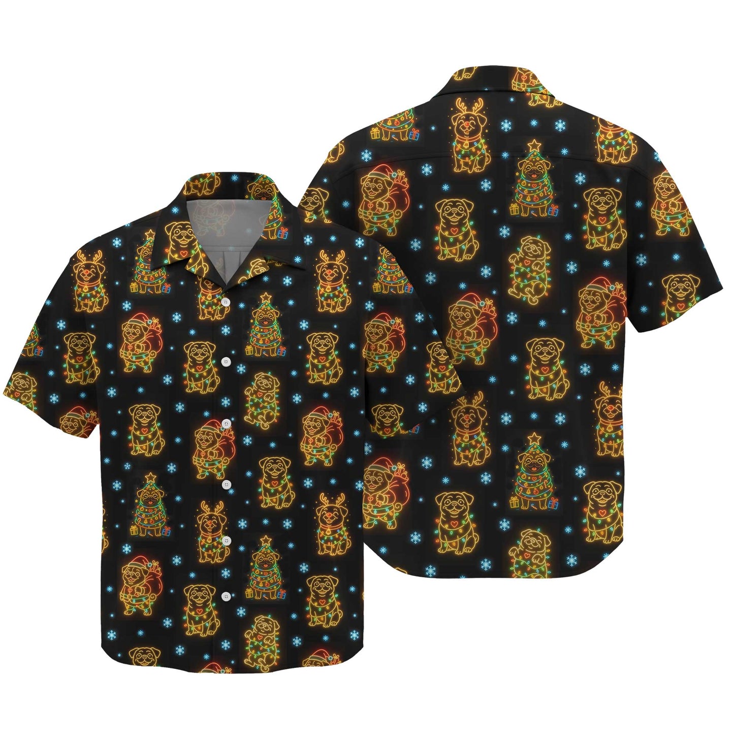 Funny Pug Holiday Lights Festive Xmas Pattern Polo, Christmas Pug Shirt, Corgi T Shirt