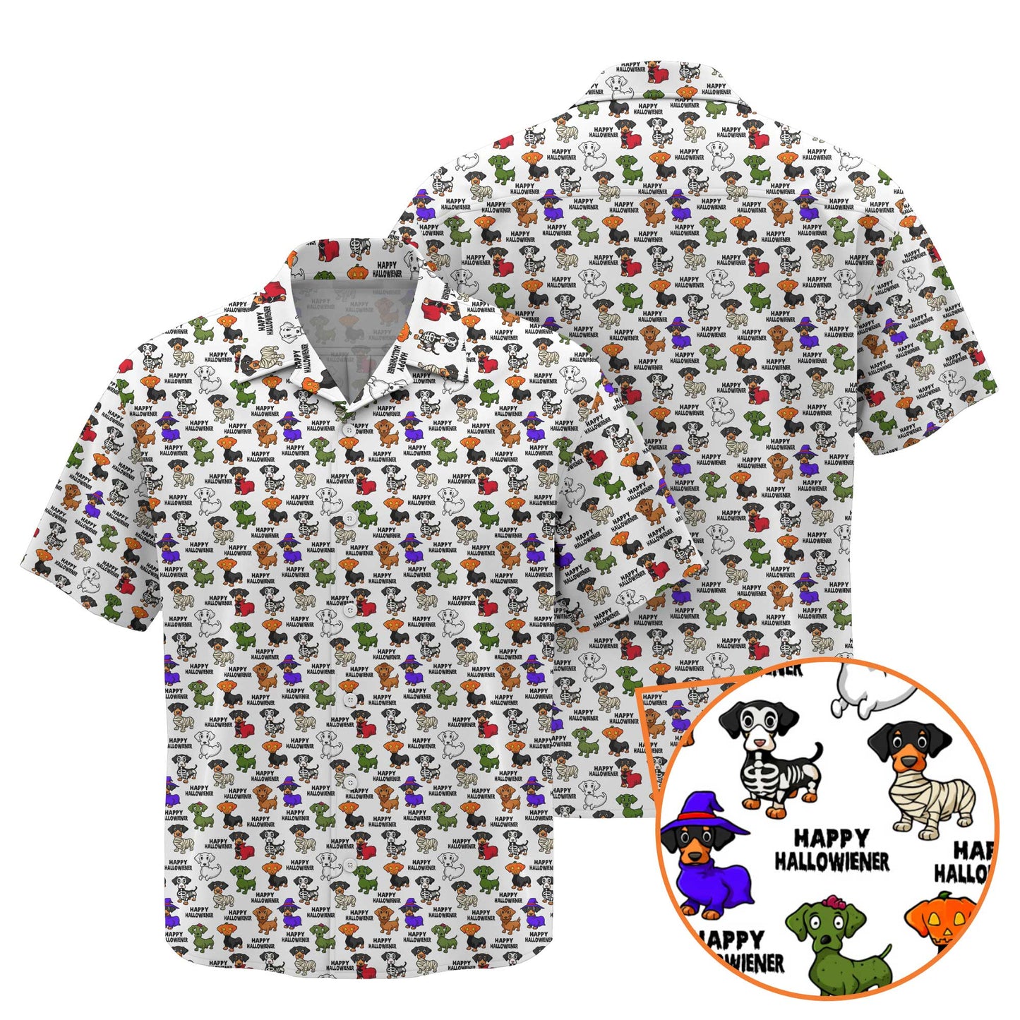 Happy Halloweiner White Shirt - Dachshund Christmas Shirt, Weiner Dog Tee, Pattern Polos For Spooky Season