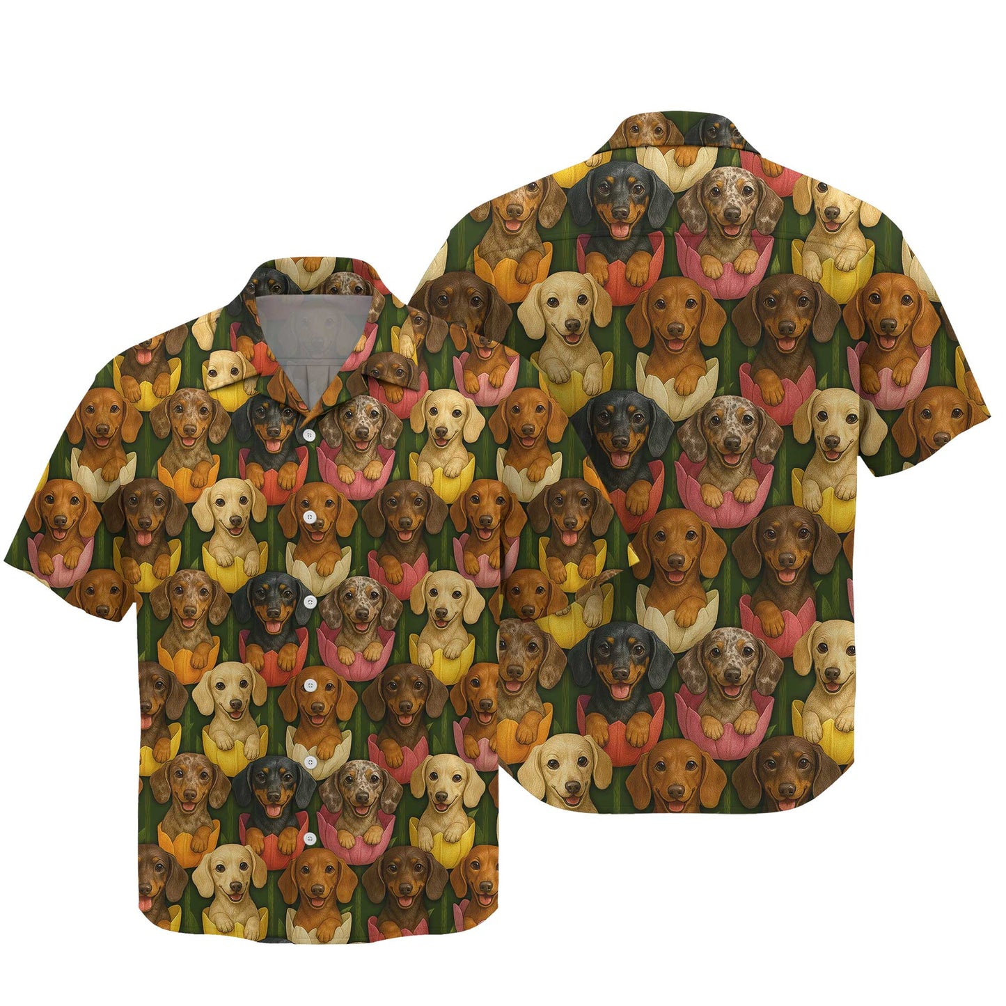 Cute Dachshund Shirt, Wiener Dog Shirts with Colorful Tulip Flower Pattern