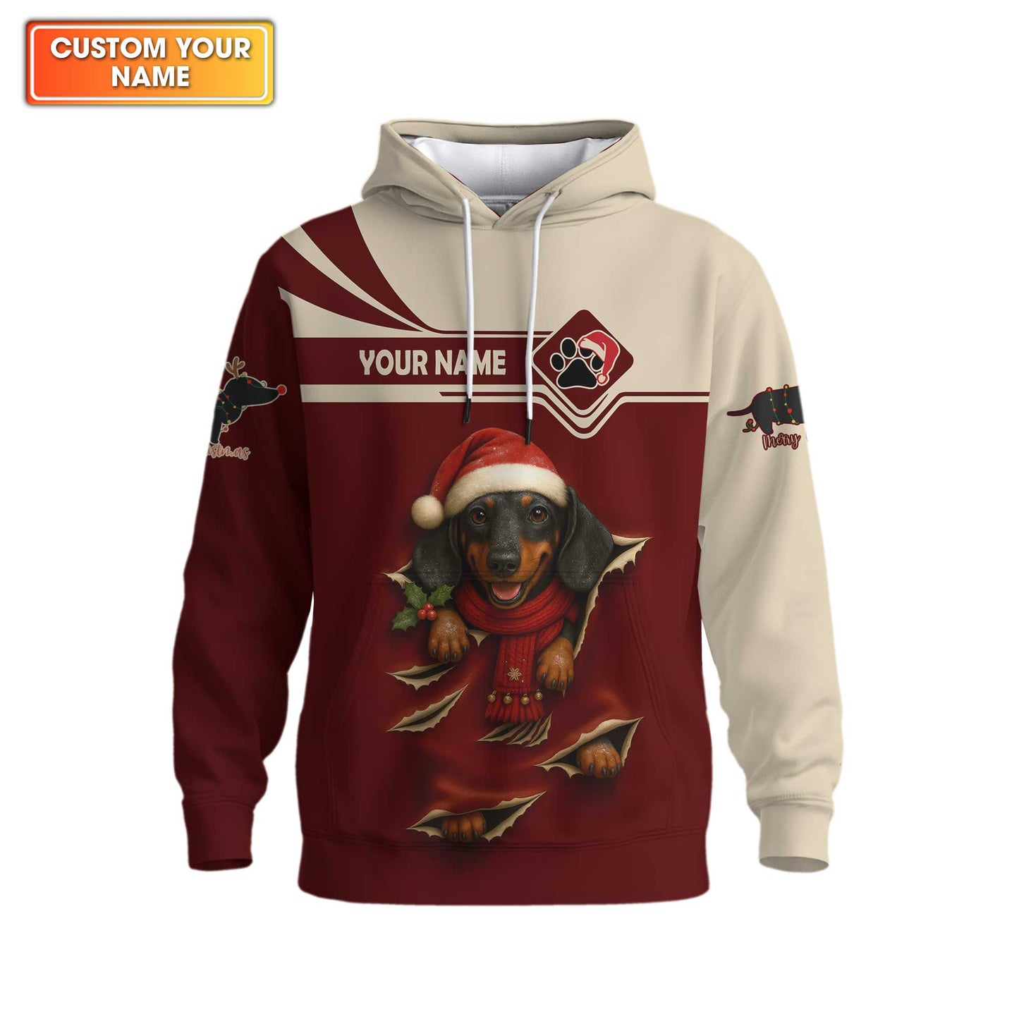 Festive Dachshund Breakthrough Hoodie, Personalized Dachshund Shirt, Wiener Dog T Shirt