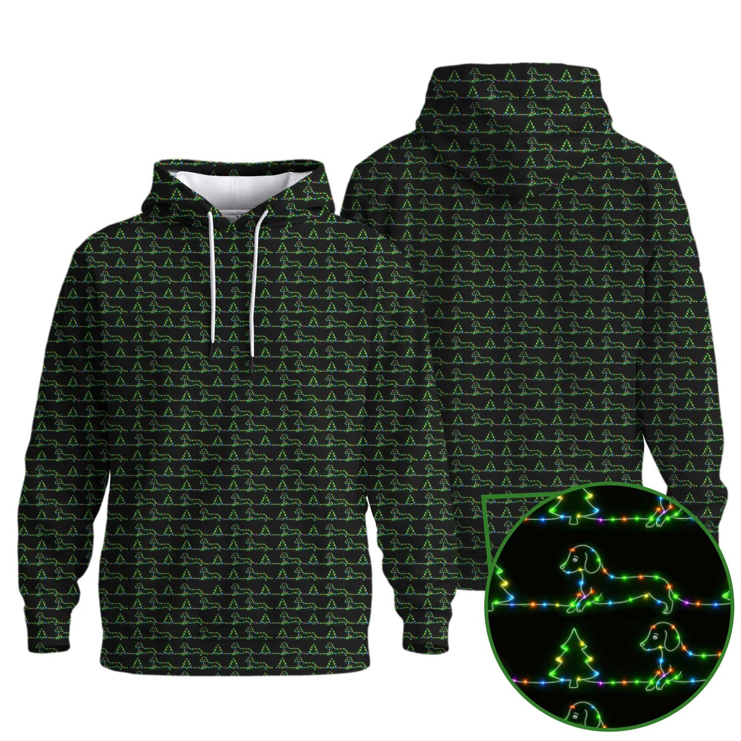 Funny Festive Neon Dachshund And Christmas Tree Lights Pattern, Dachshund Christmas Shirt, Wiener Dog T Shirt
