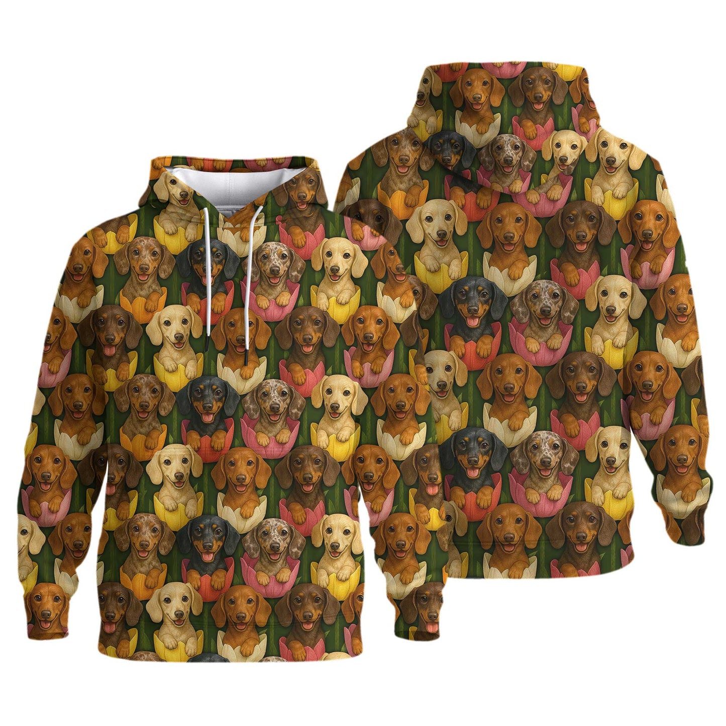 Cute Dachshund Shirt, Wiener Dog Shirts with Colorful Tulip Flower Pattern