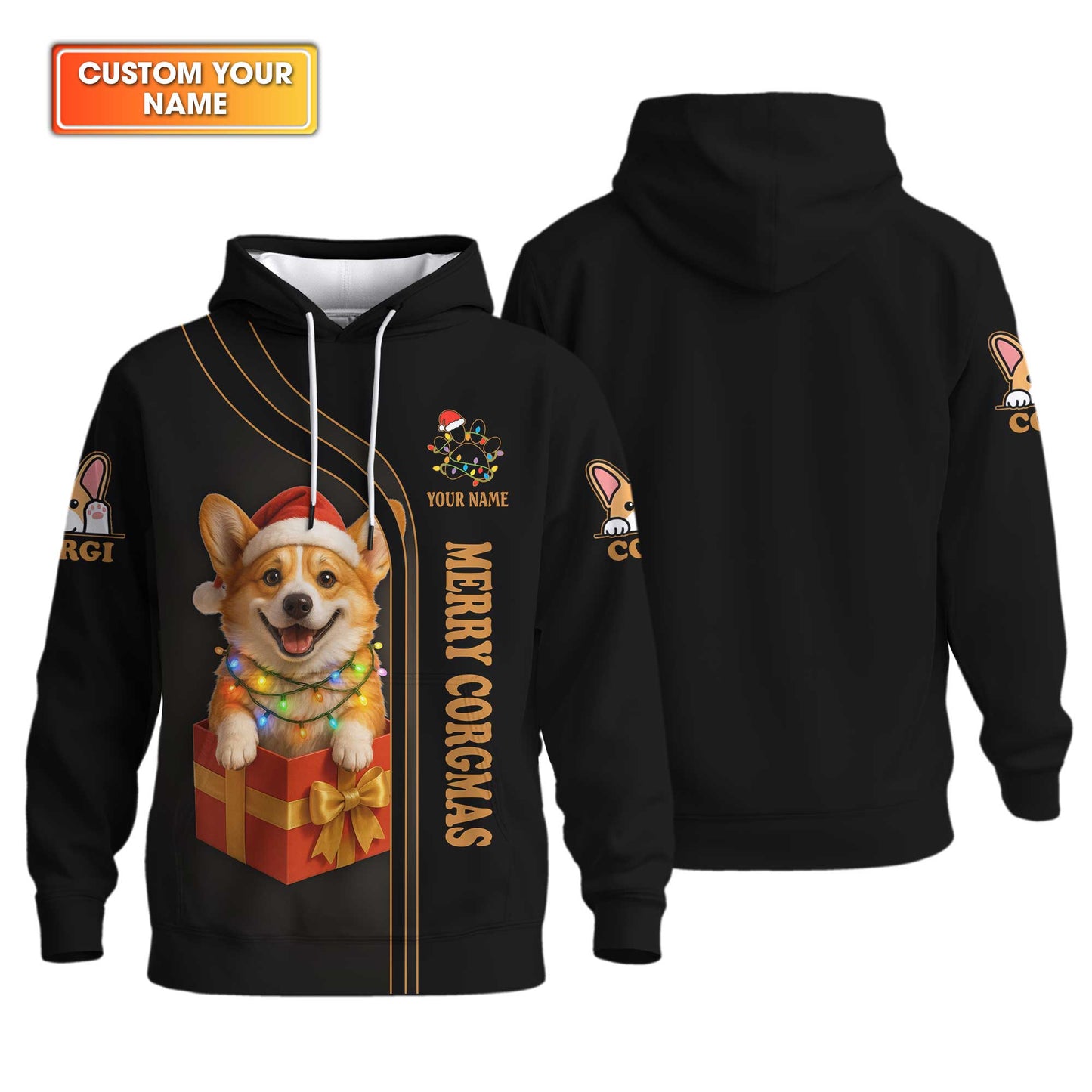 Cute Christmas Corgi Dog Gift Box Custom Name Hoodie, Corgi Shirt, Corgi Dog T Shirt