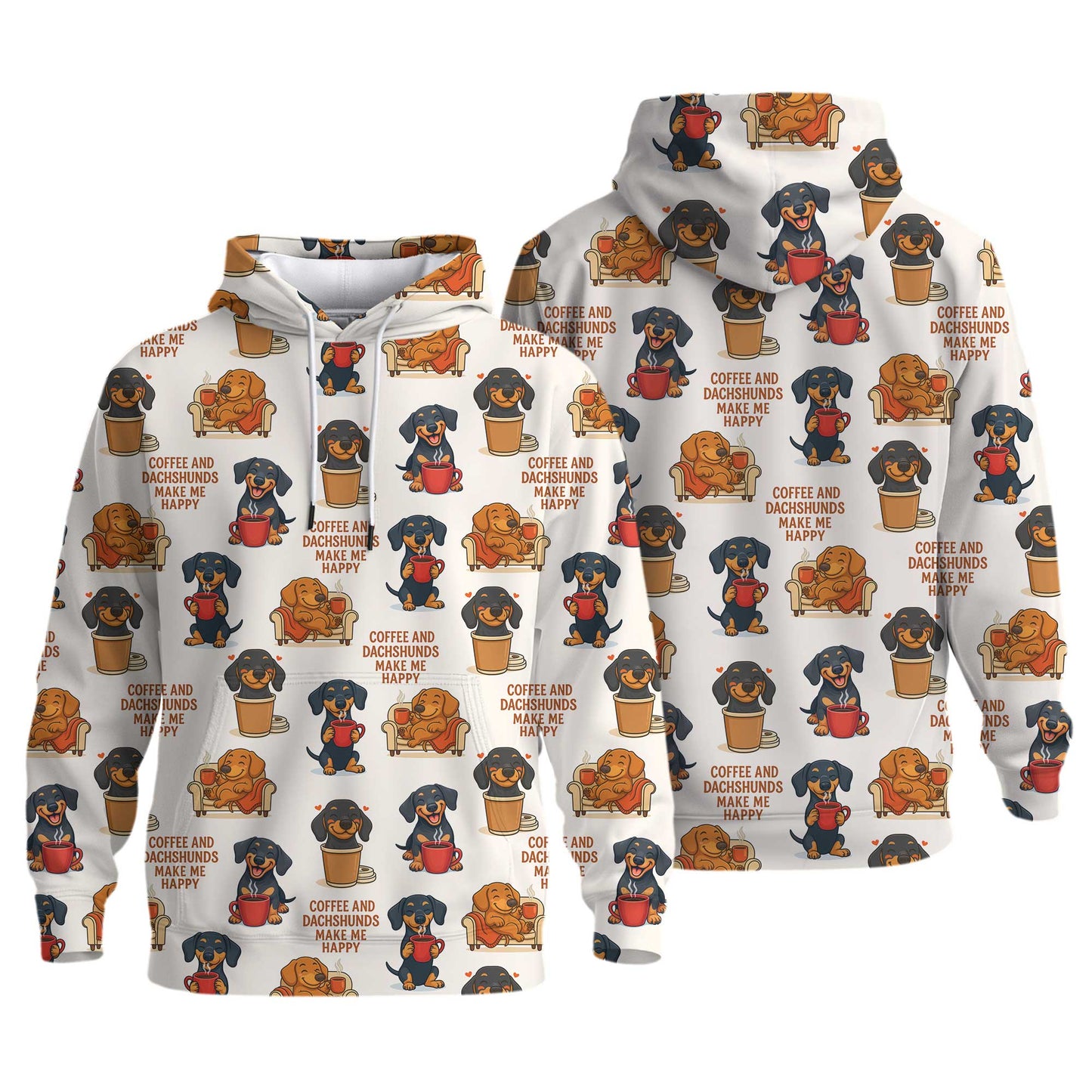 Funny Coffee And Dachshund Pattern Polo, Dachshund Shirt, Wiener Dog T Shirts