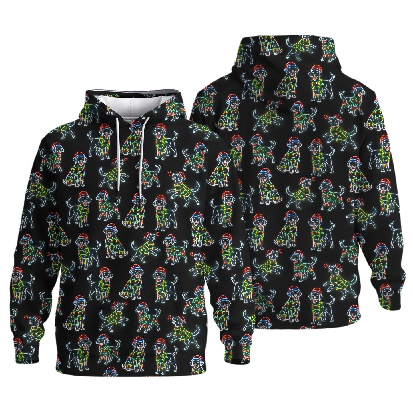 Colorful Neon Labrador Santa Christmas Black Polo, Christmas Labrador T Shirt, Labrador Dog Shirt