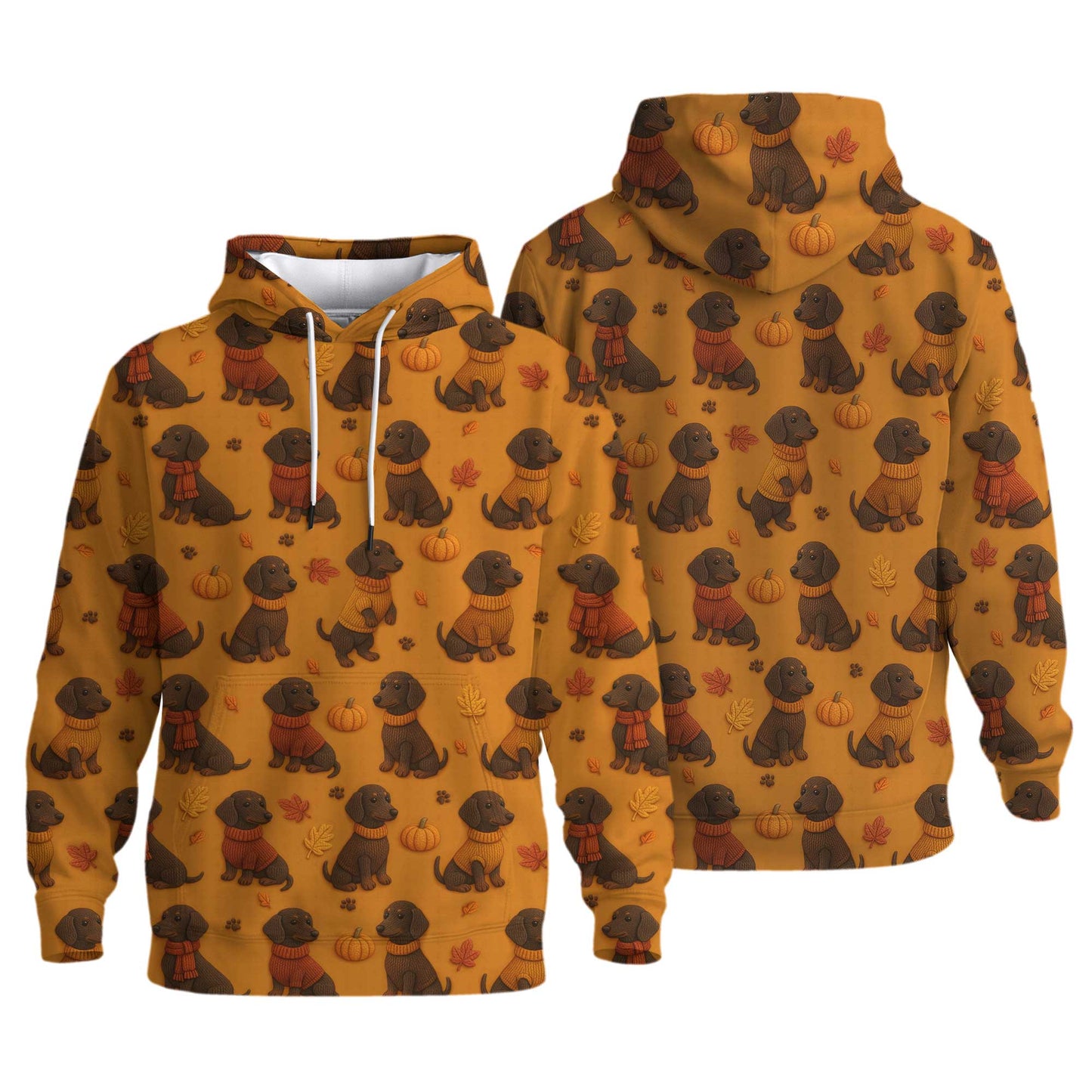 Pattern Dachshund Orange Shirt With Pumpkin And Autumn Leaves, Dachshund Halloween Shirt, Winter Dog Shirts