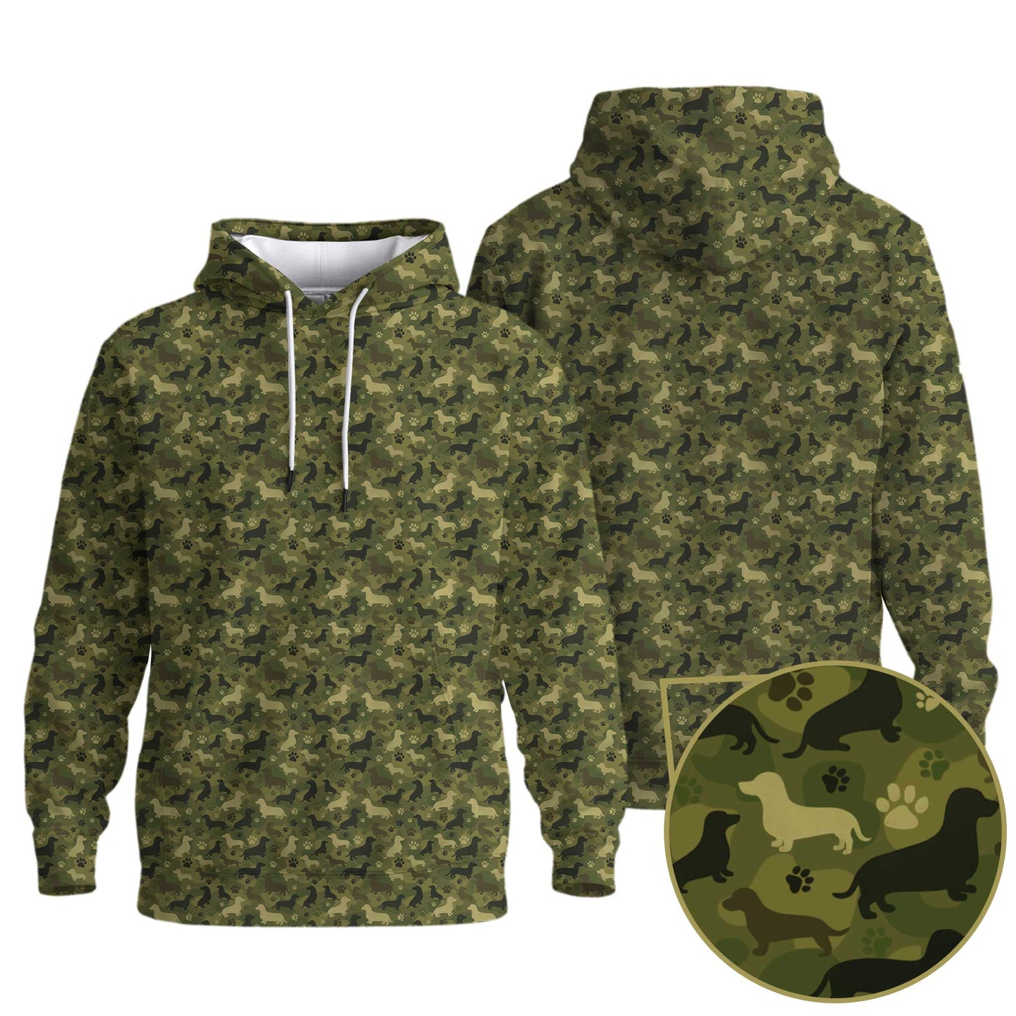 Green Camo Dog Silhouette Pattern Bomber Jacket, Shirts For Dachshunds, Dachshund Sweatshirt