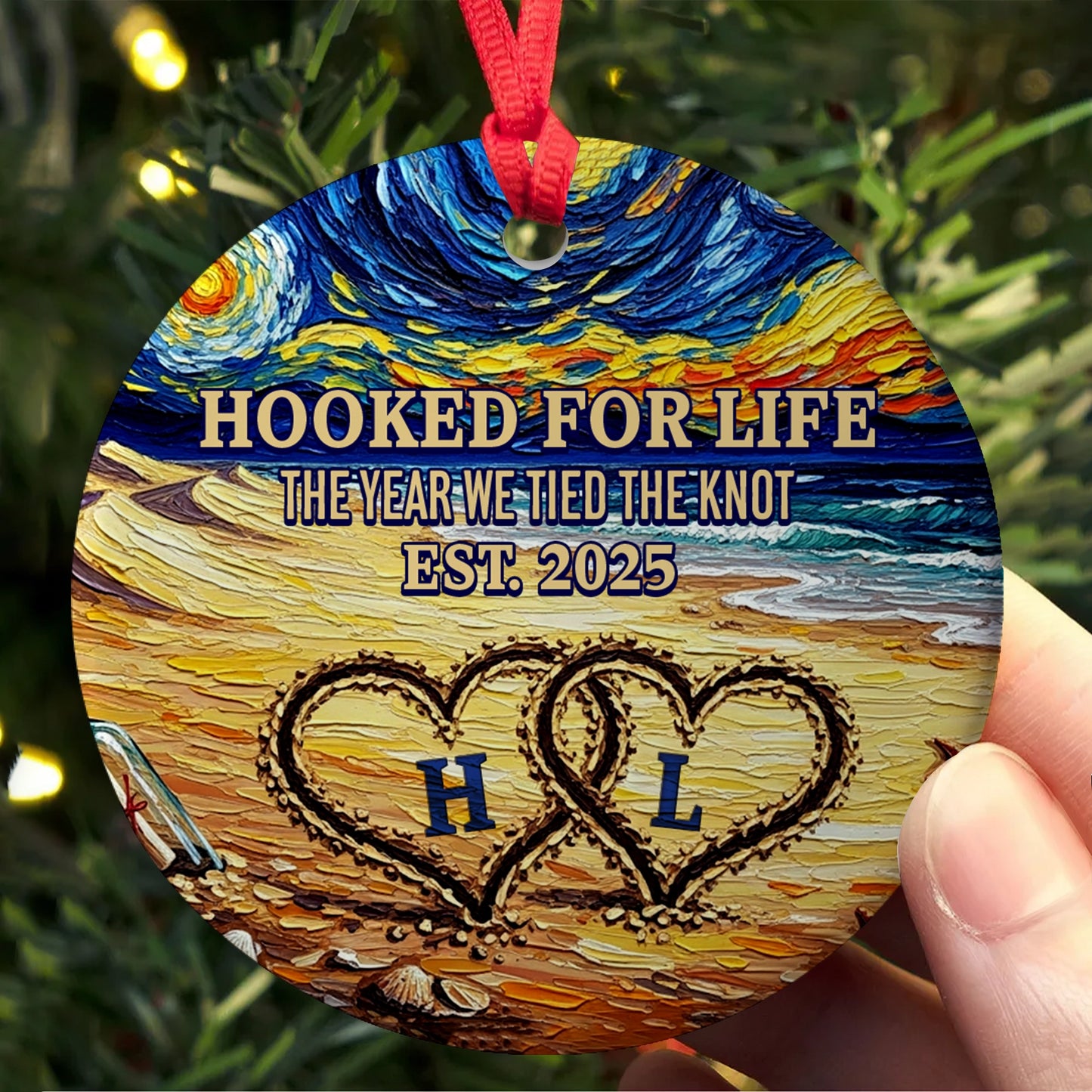 Hooked for Life - Personalized Beach Ornament – Custom Initials & Wedding Year Gift For Couples OR-HH21-HN130812-web3