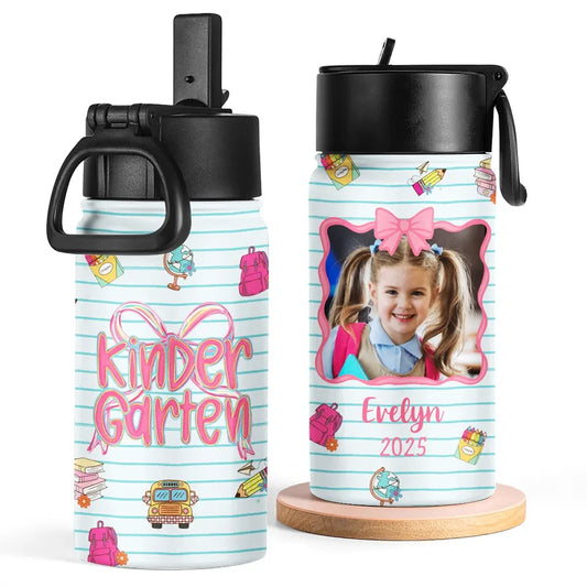 Back To School Coquette Bow - Kindergarten/Pre-K Custom Gift - Personalized Kids Stainless Steel Water Bottle