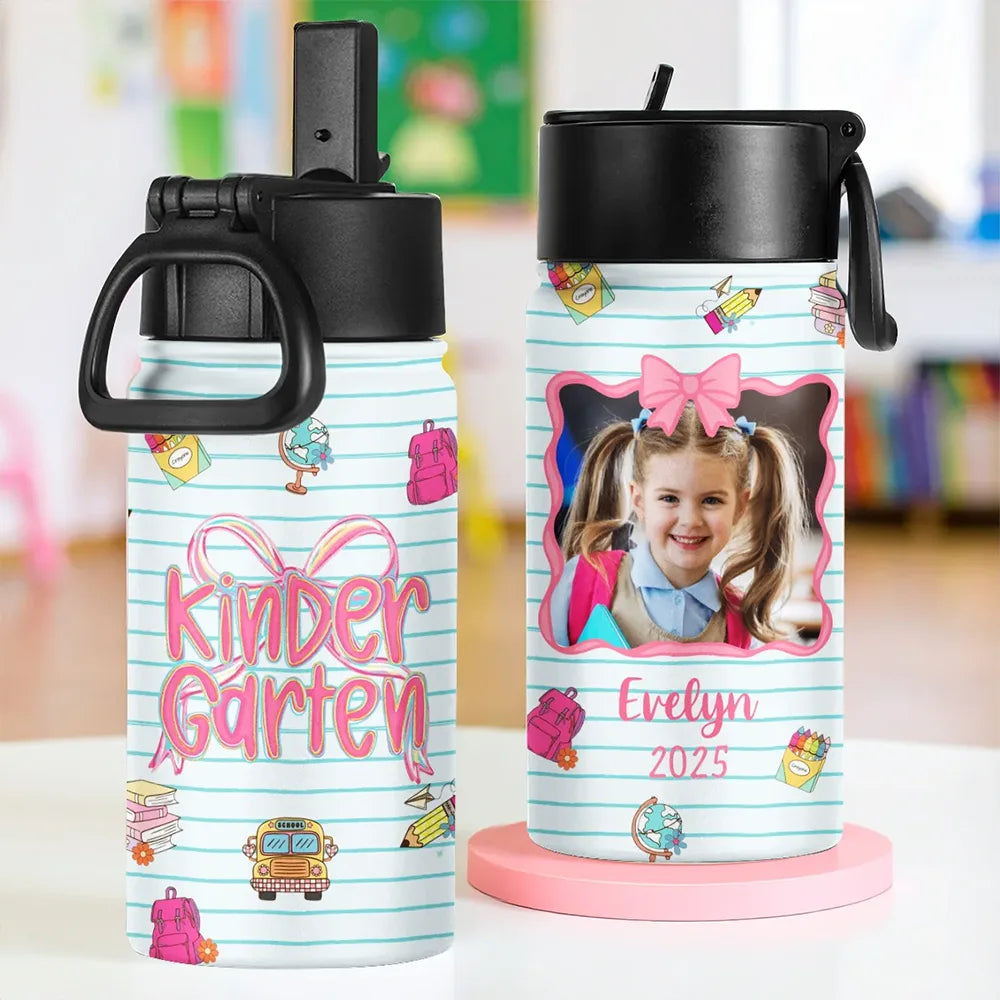 Back To School Coquette Bow - Kindergarten/Pre-K Custom Gift - Personalized Kids Stainless Steel Water Bottle