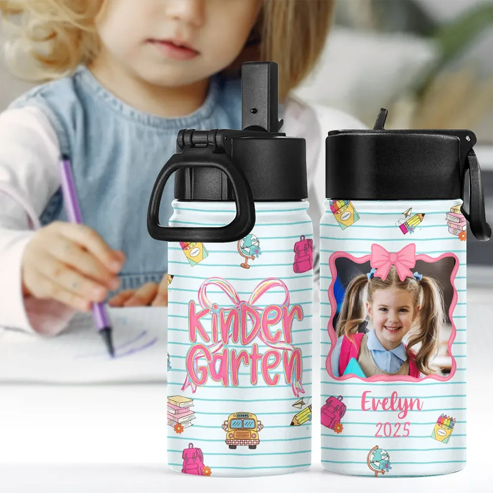 Back To School Coquette Bow - Kindergarten/Pre-K Custom Gift - Personalized Kids Stainless Steel Water Bottle