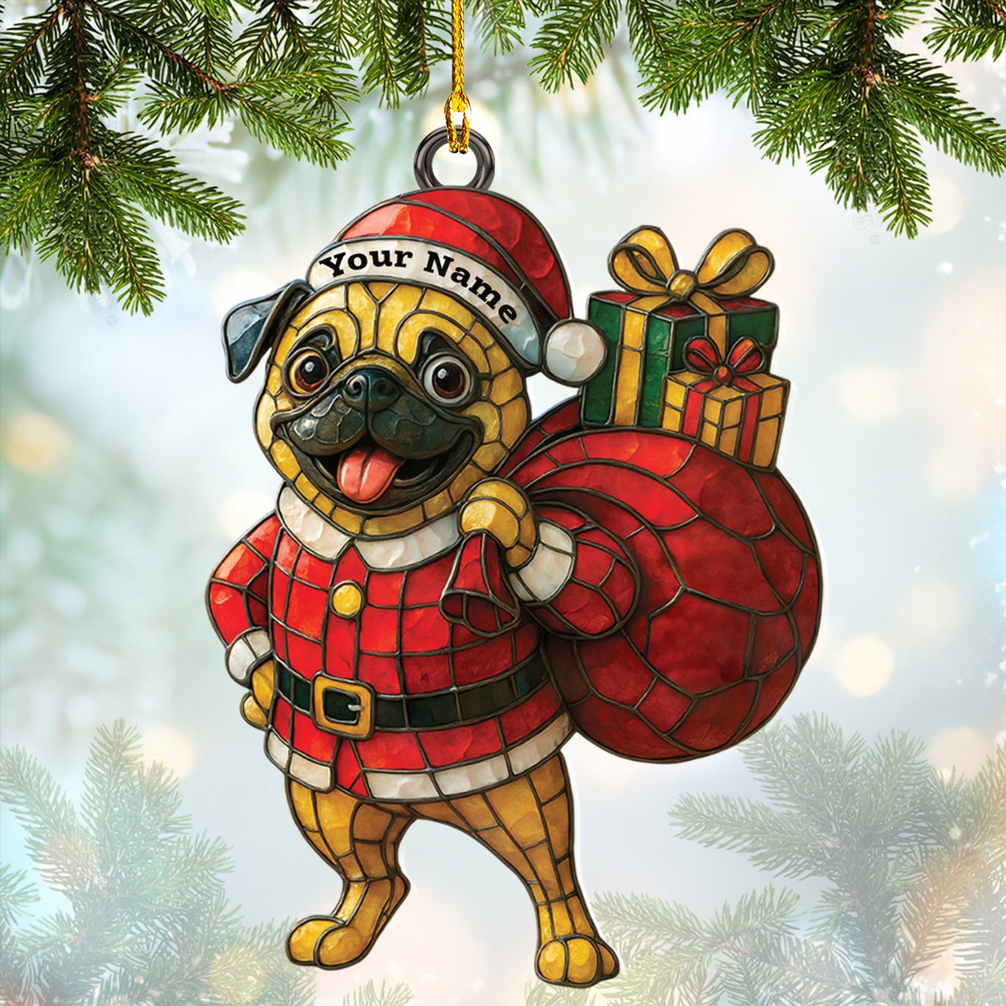Custom Name Pug Christmas Ornament, Personalized Ornament Pug, Pug Xmas Ornament For Dog Lover