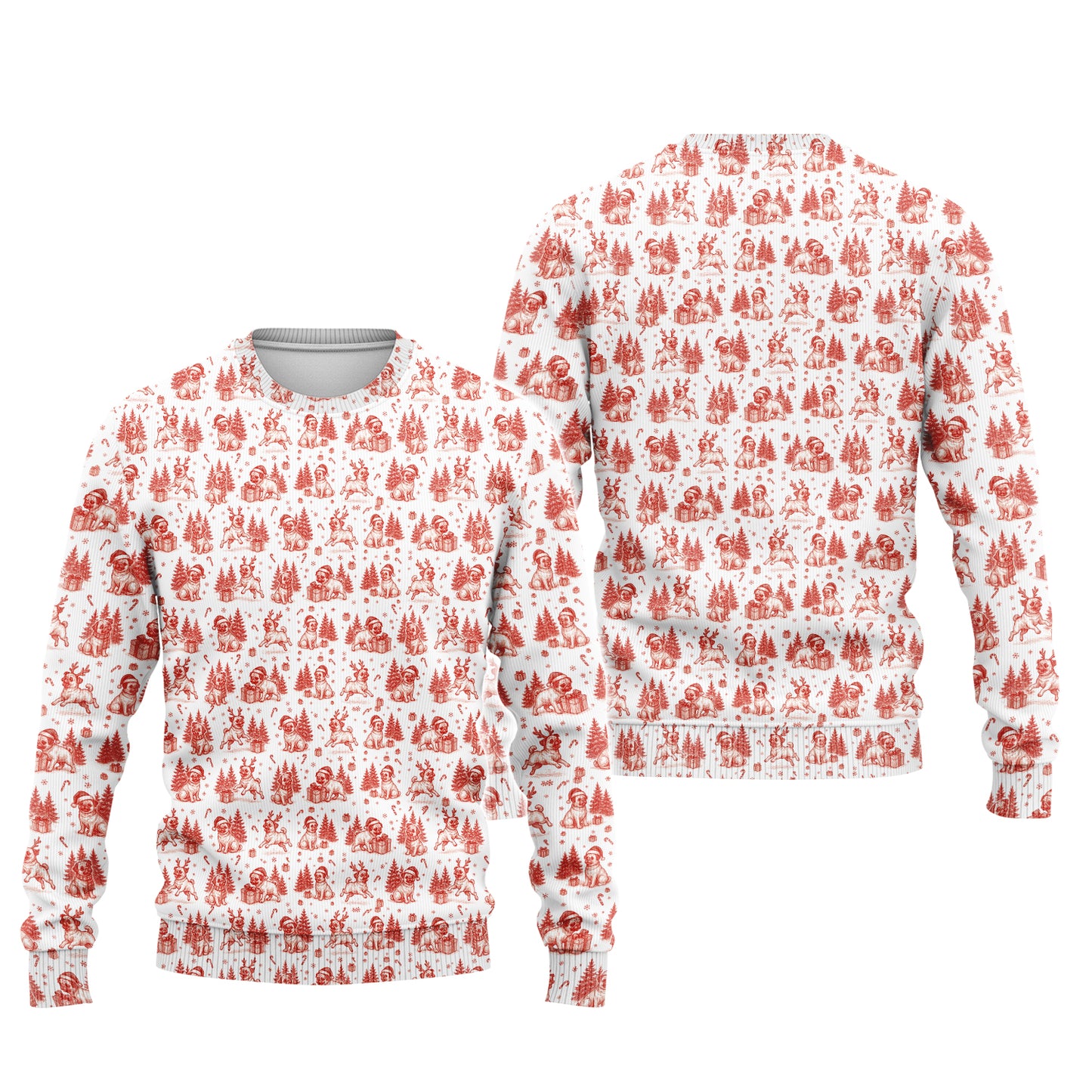 Pug Toile De Jouy Pattern Shirt, Christmas Pug Shirts, Xmas Hoodie For Pug Lover