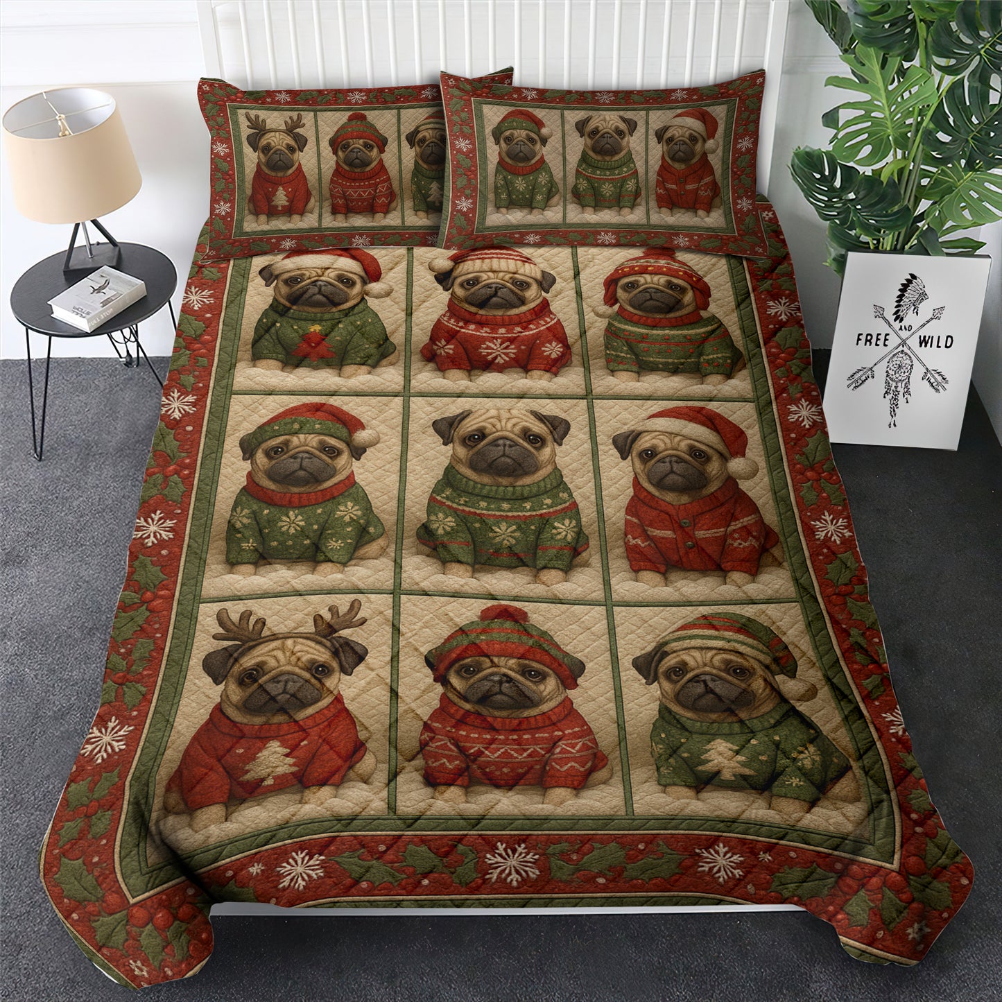Funny Quilt Set Pug christmas, Pug Christmas Quilt Set, Pug Bedding For Pet Lover, pug xmas