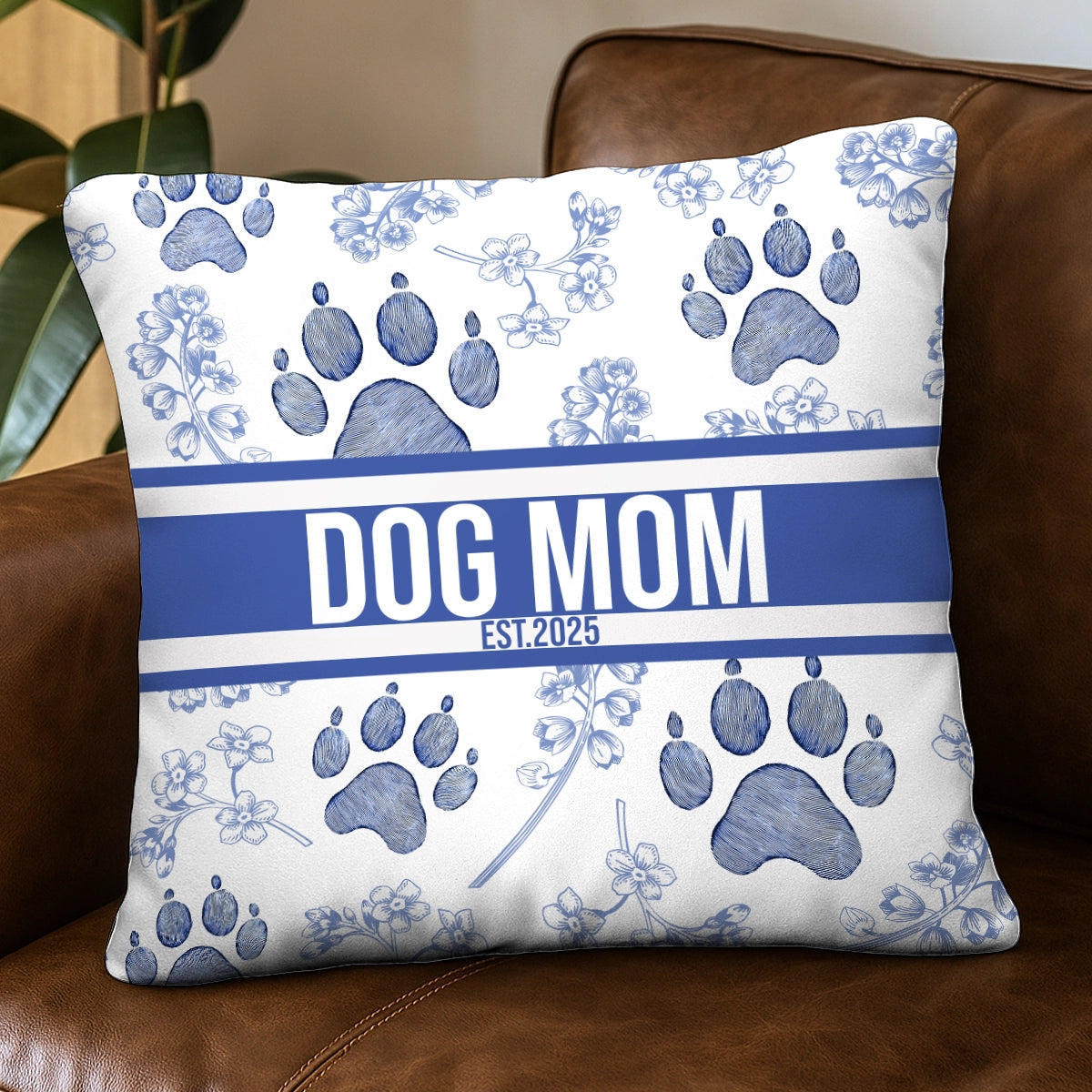 Dog Mom Est. 2025 - Custom Name Toile De Jouy Style - Personalized Pillow