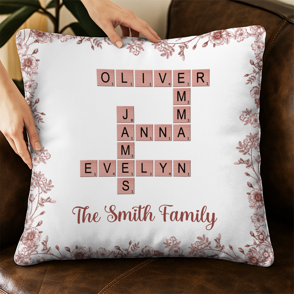 Family Crossword Art - Created In A Moment, Treasured Forever - Personalized Pillow