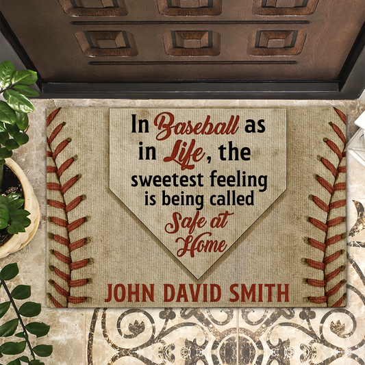 Personalized Baseball Doormat - Safe at Home Quote Custom Name Welcome Mat-DM-NM42-HN18080651-web