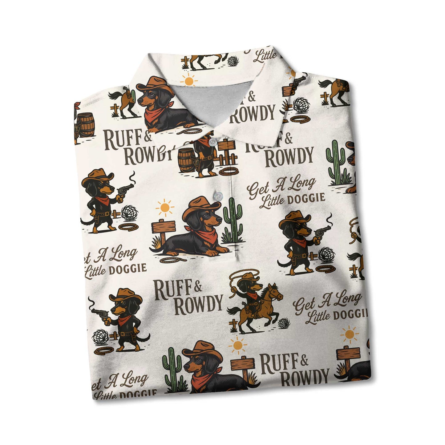 Get A Long Little Doggie Vintage Dachshund Shirt, Western Cowboy Dachshund Pattern Polo, Dachshund T Shirt, Wiener Dog T Shirt