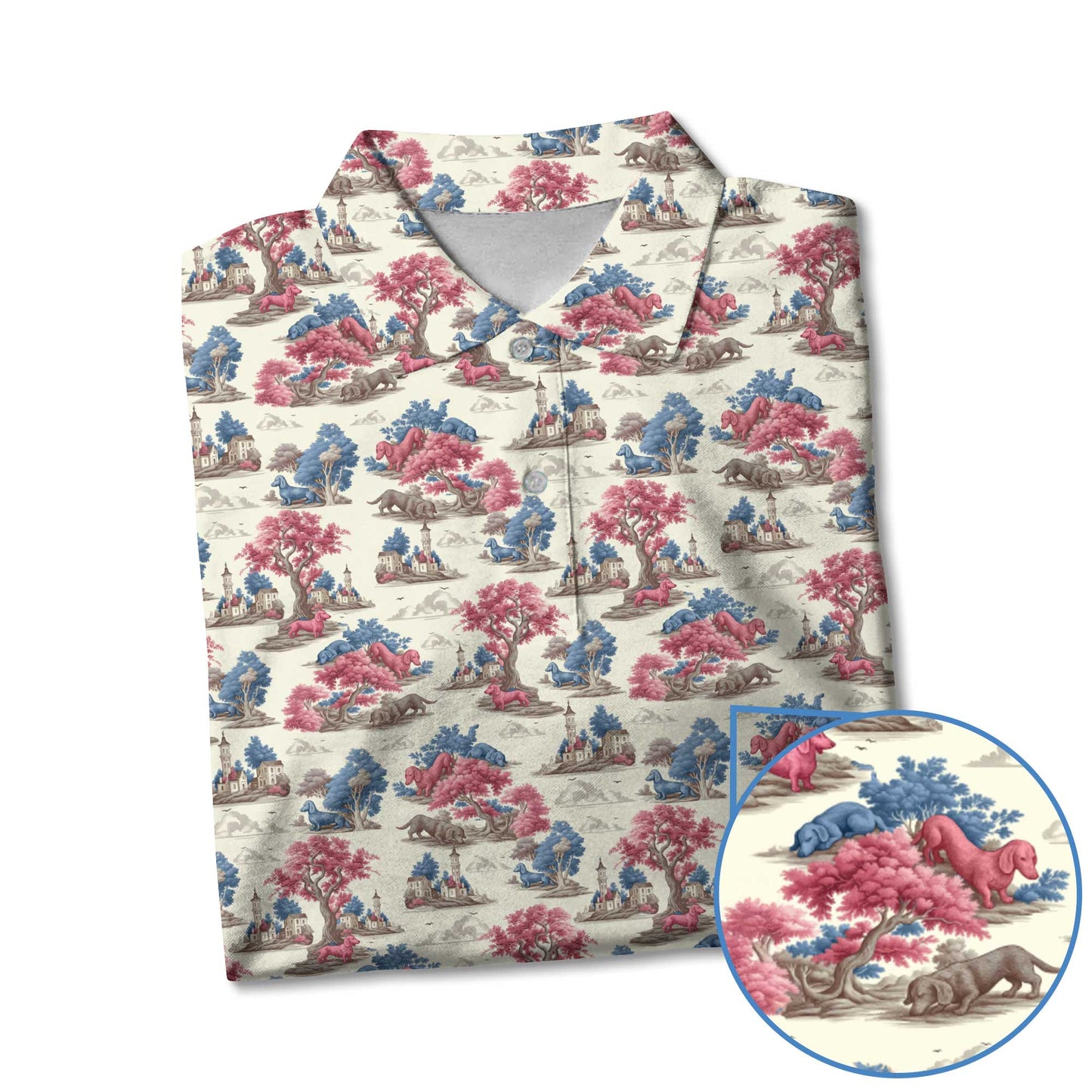 Vintage Toile Forest Pattern Polo, Dachshund Shirt, Wiener Dog T Shirts