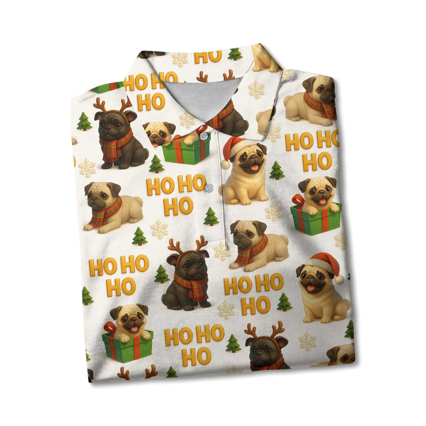 Cute Pug Santa Ho Ho Ho  Pattern Pug Polo, Funny Pug Shirt, Pug T Shirt