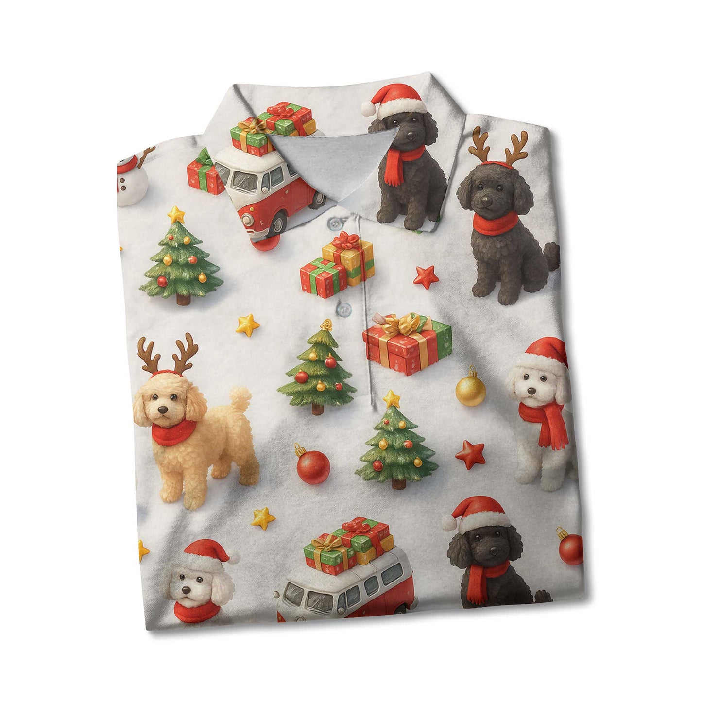 Cute Happy Poodle Pattern Polo For Christmas Season, Funny Poodle Shirt, Poodle T Shirt