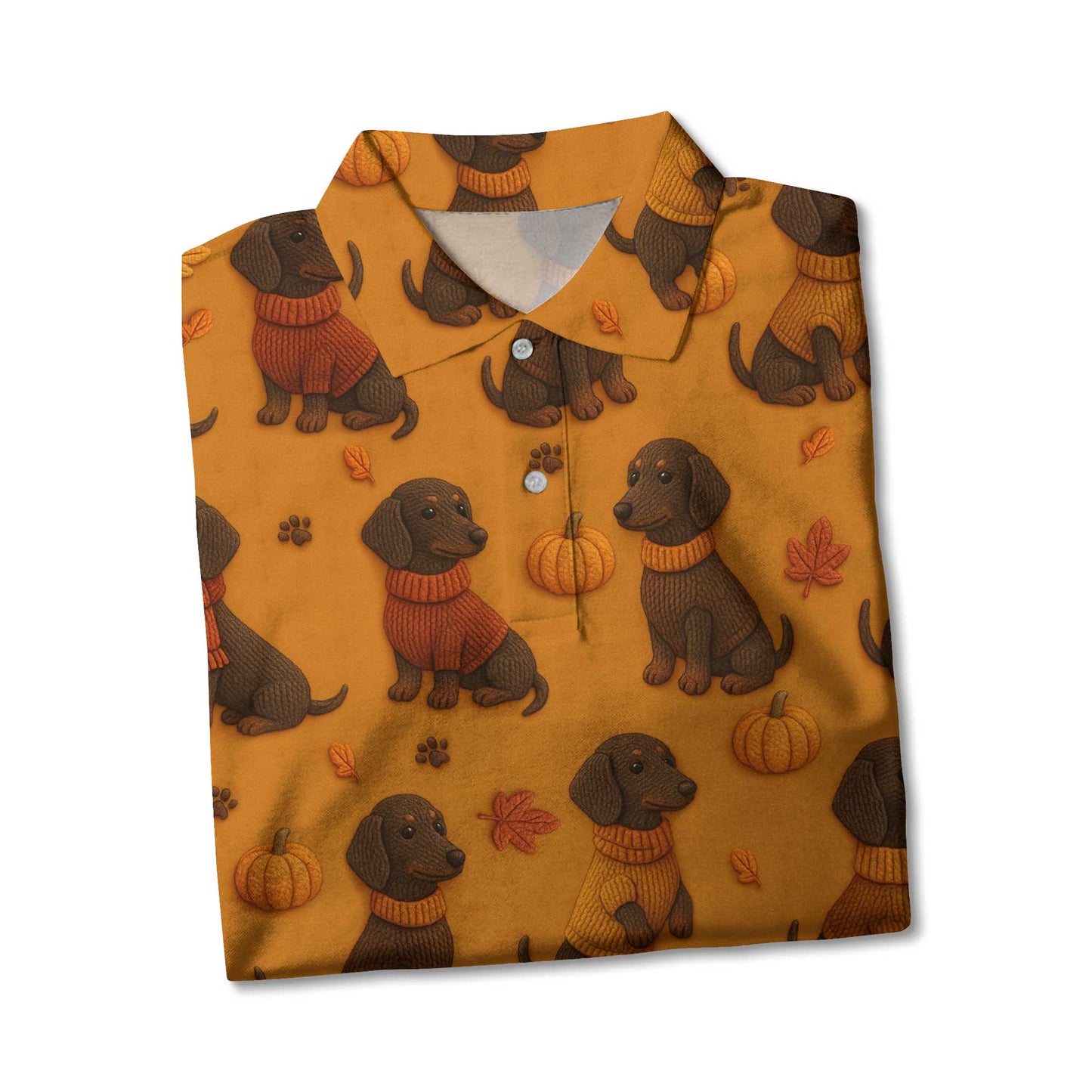 Pattern Dachshund Orange Shirt With Pumpkin And Autumn Leaves, Dachshund Halloween Shirt, Winter Dog Shirts