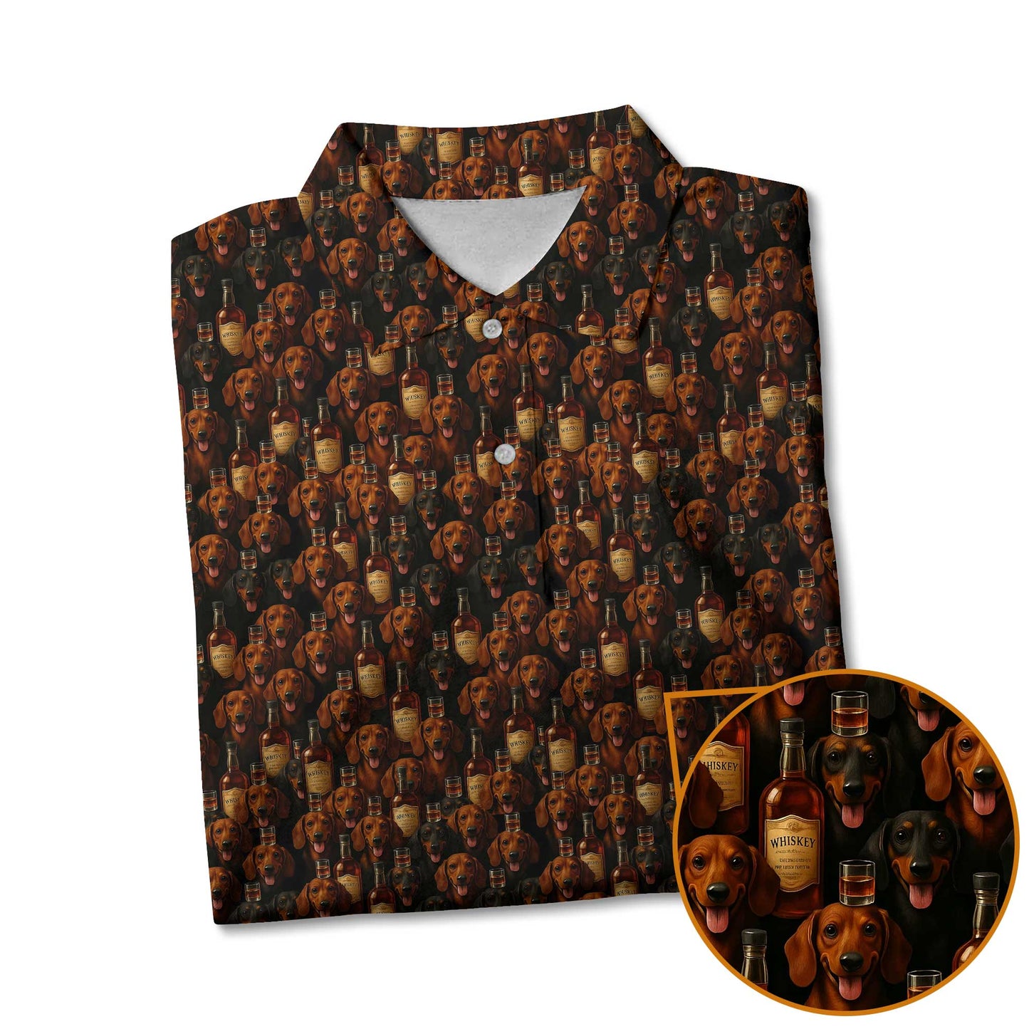 Whiskey Bottle Pattern Polo, Dachshund T Shirt, Funny Wiener Dog T Shirt