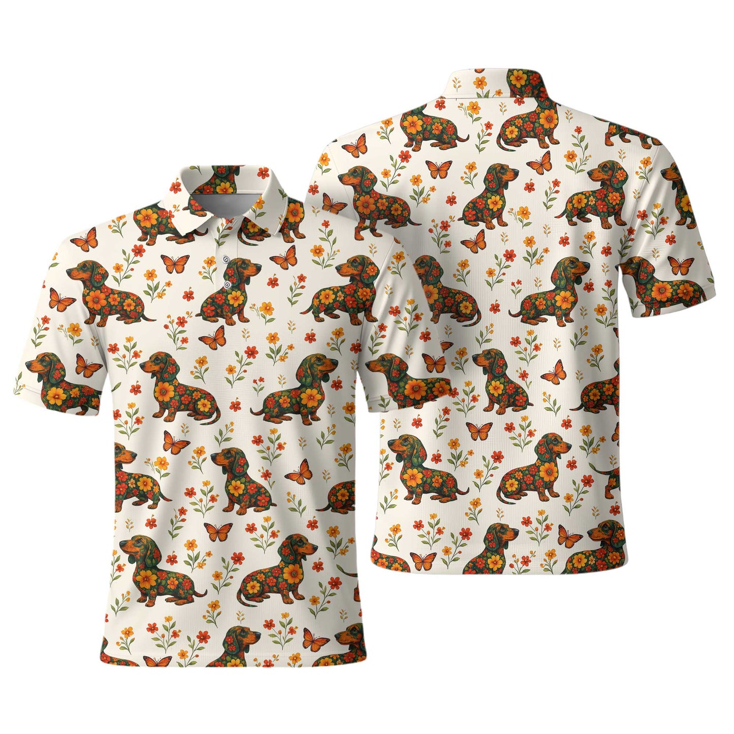 Floral And Butterfly Pattern Polo, Dachshund Sweatshirt, Wiener Dog Shirts