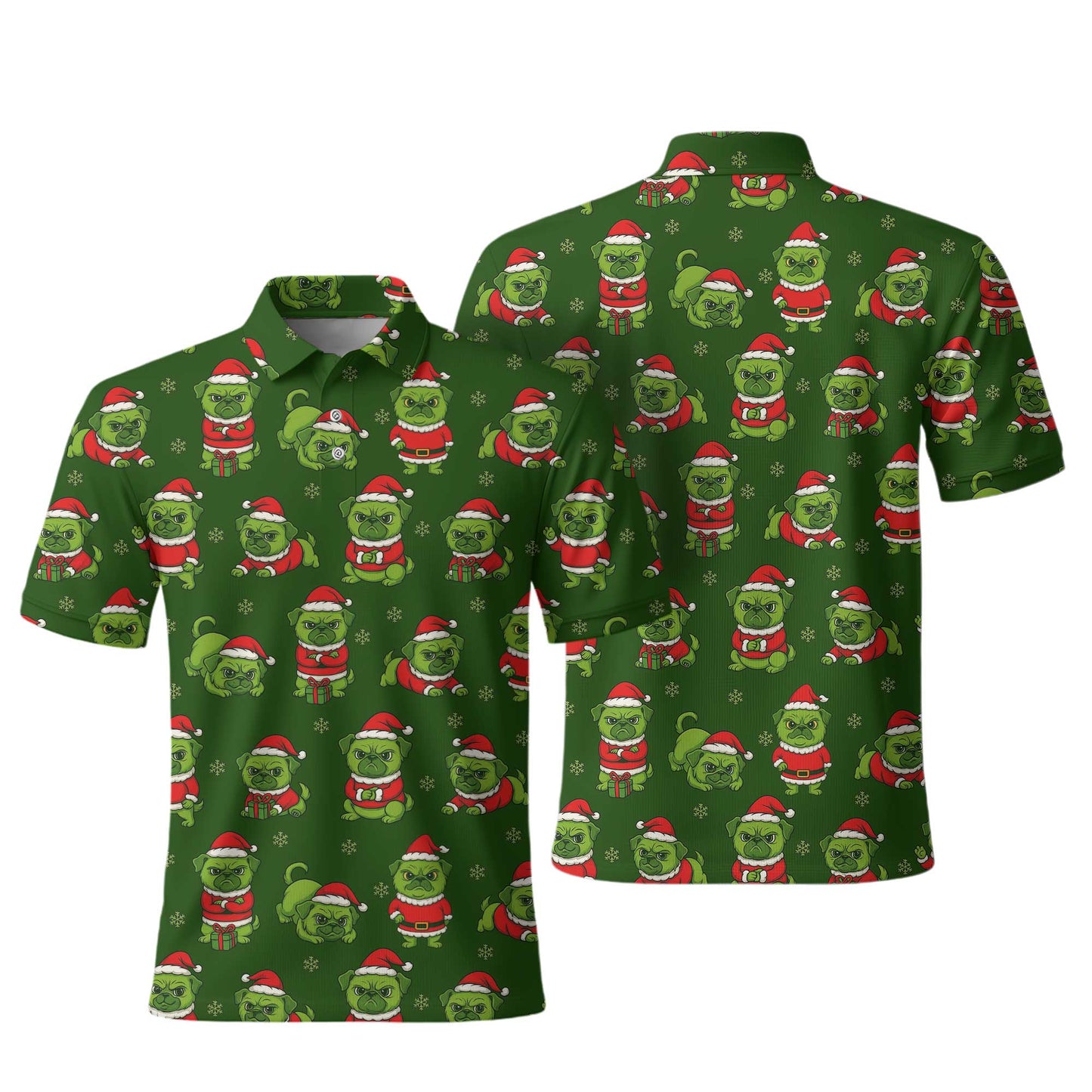 Funny Grinch Pug Pattern Polo, Christmas Pug Shirt, Pug T Shirt
