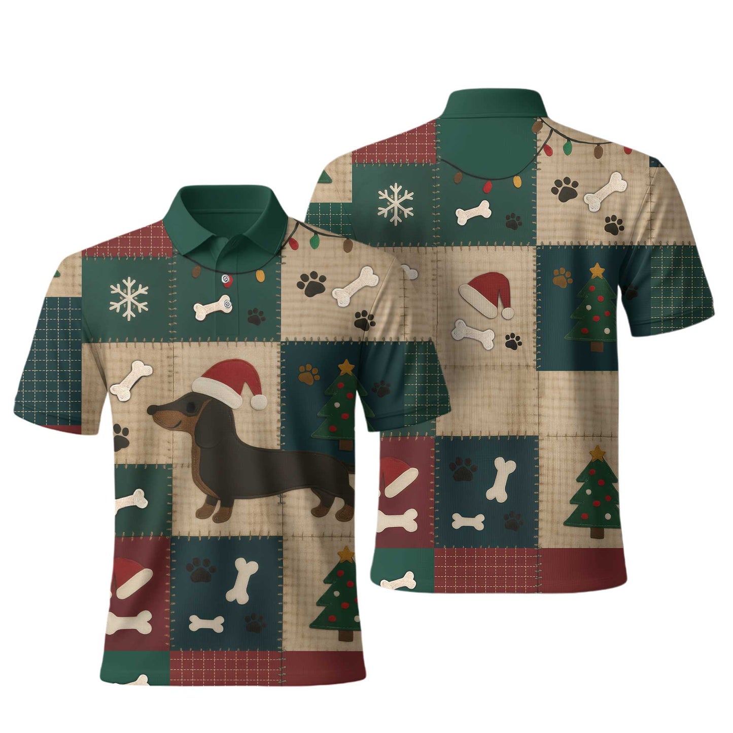 Dachshund Christmas Shirt With Santa Hat And Patchwork Design, Wiener Dog Holiday Shirt, Festive Dog Lover Tee