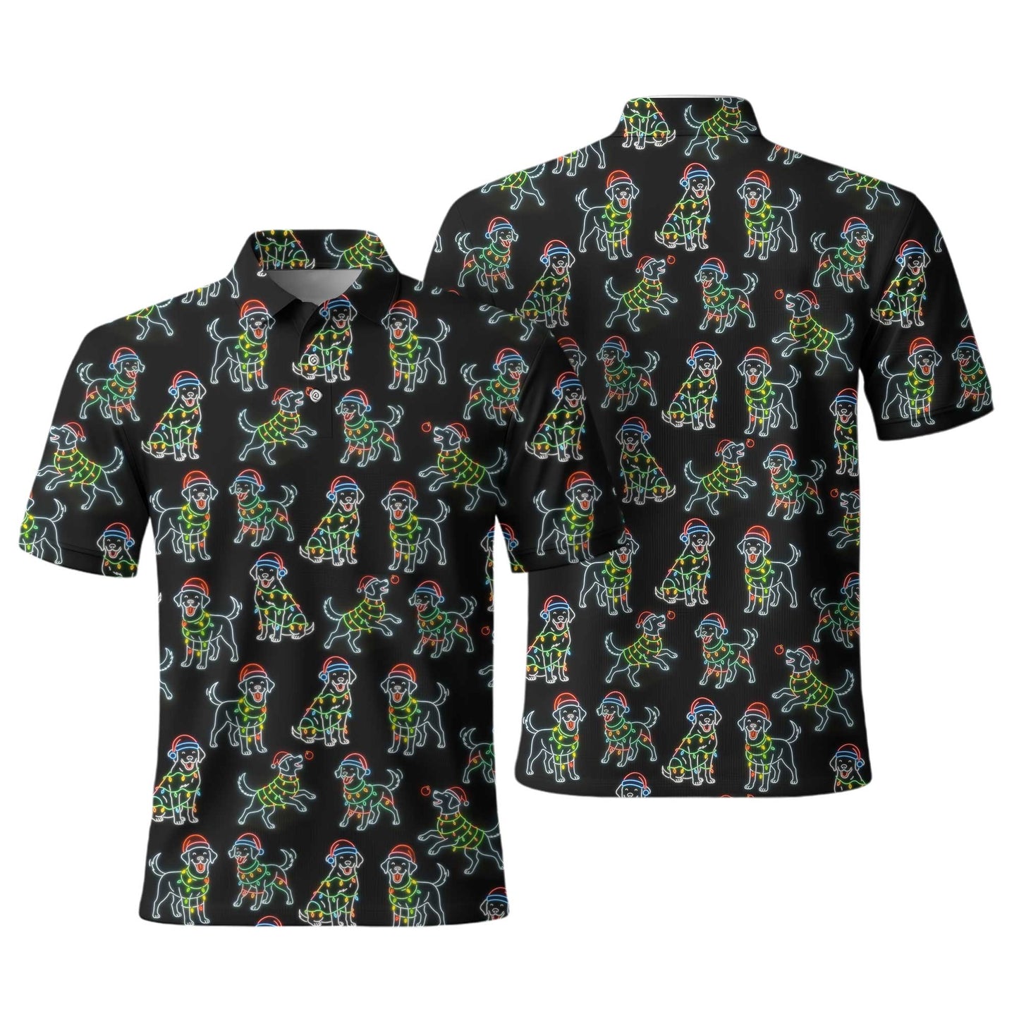 Colorful Neon Labrador Santa Christmas Black Polo, Christmas Labrador T Shirt, Labrador Dog Shirt